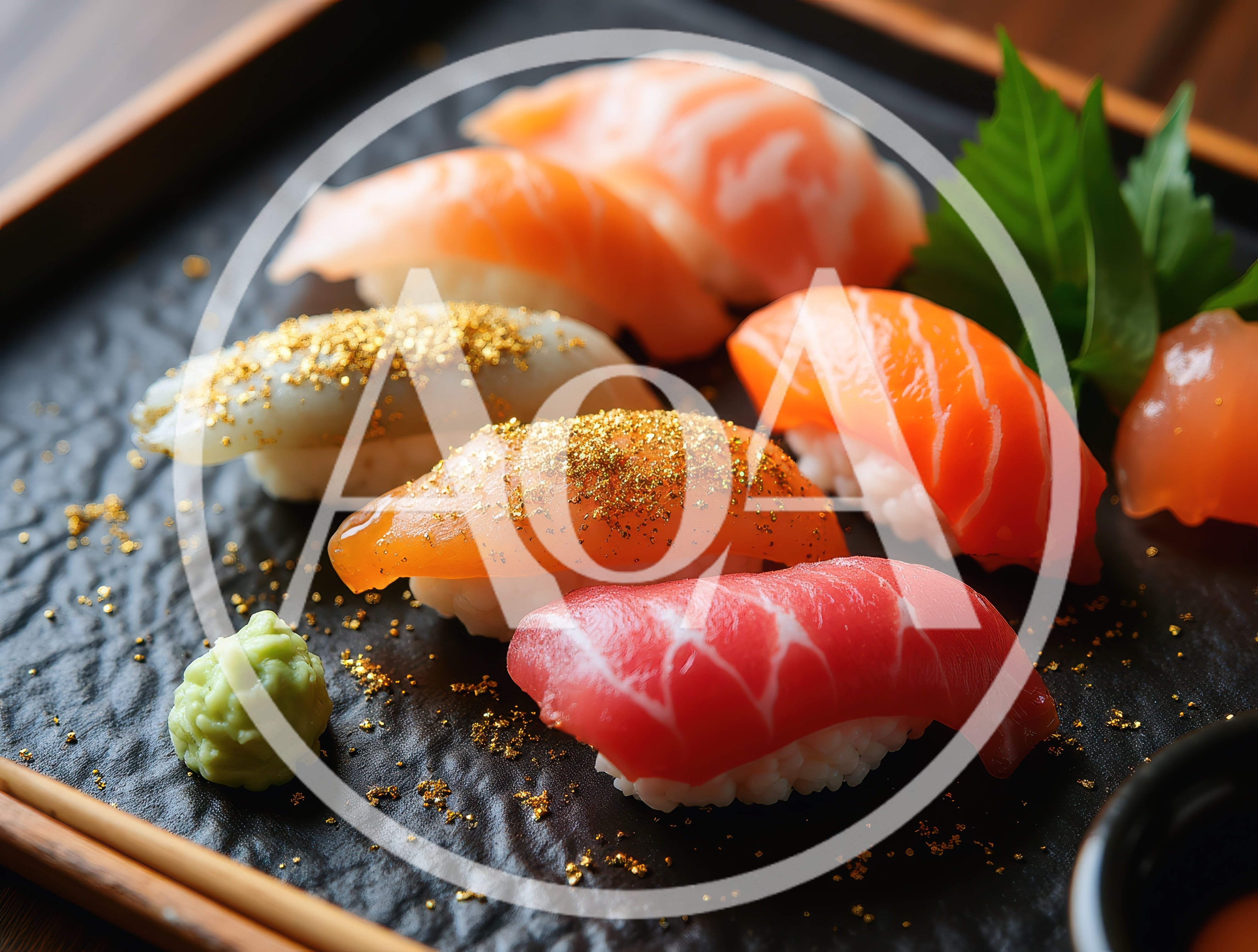 Gourmet Sushi Platter With Edible Gold Flakes