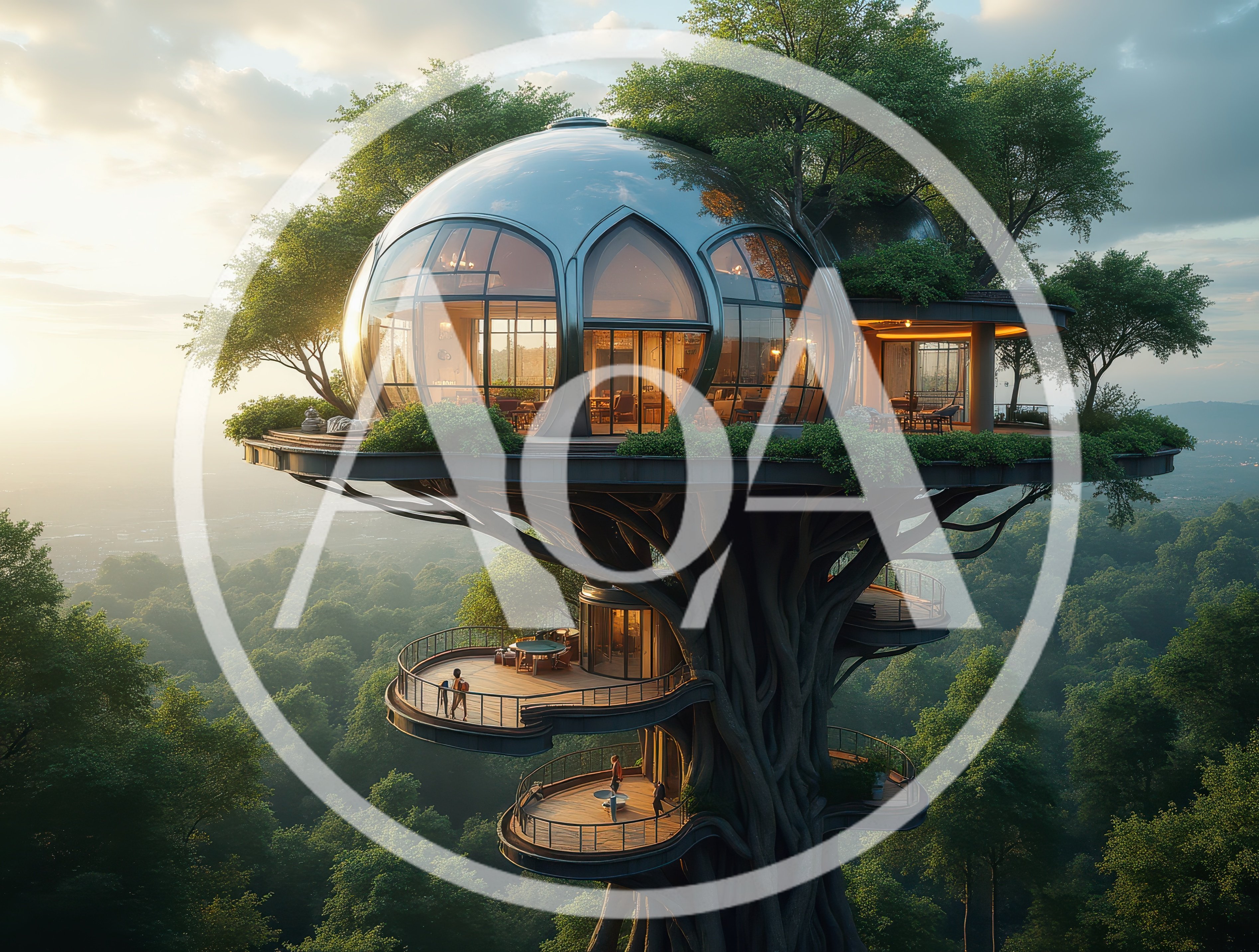 Futuristic Glass Treehouse Mansion In Lush Forest