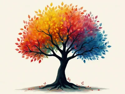 Abstract Colorful Tree With Seasonal Gradient Leaves