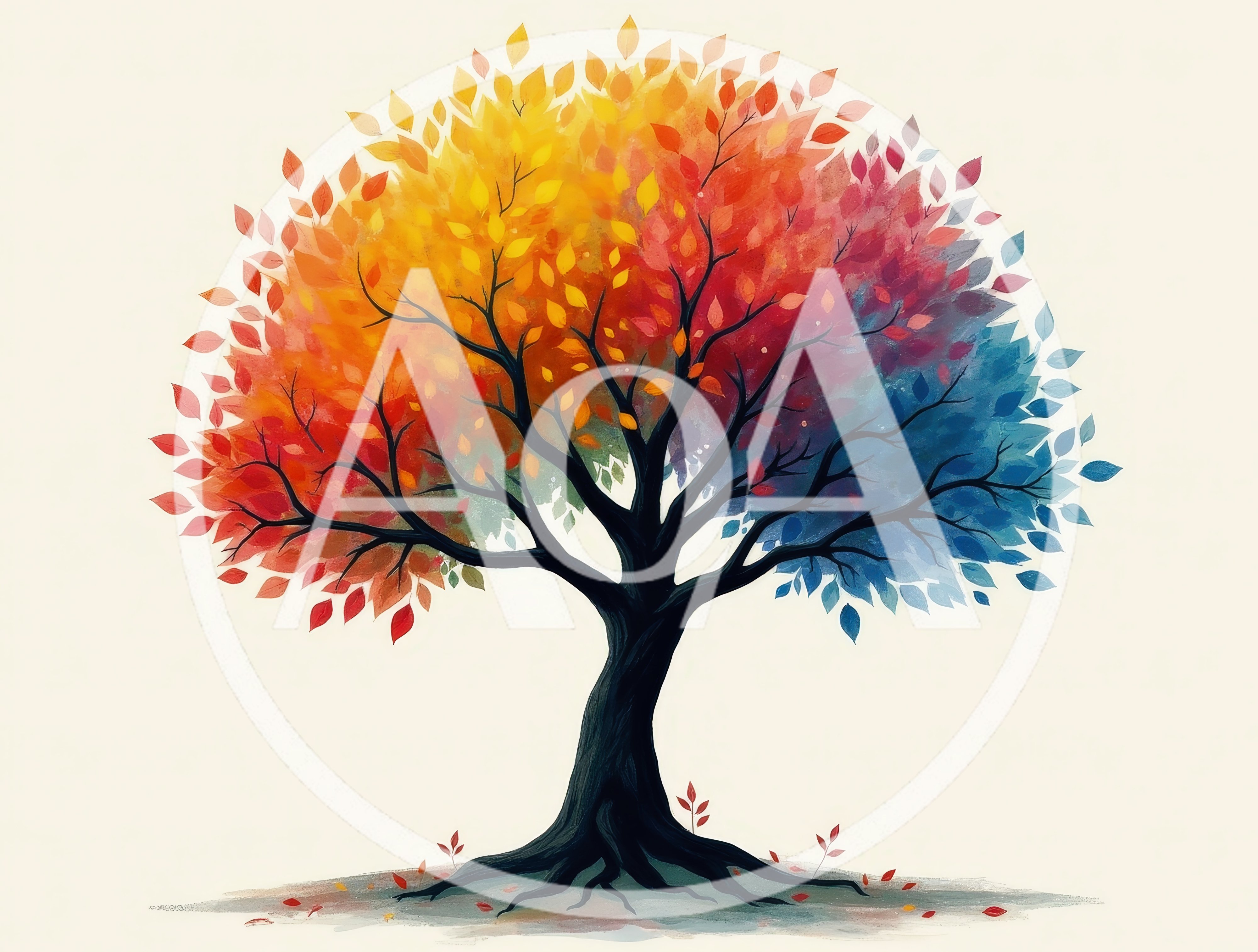 Abstract Colorful Tree With Seasonal Gradient Leaves
