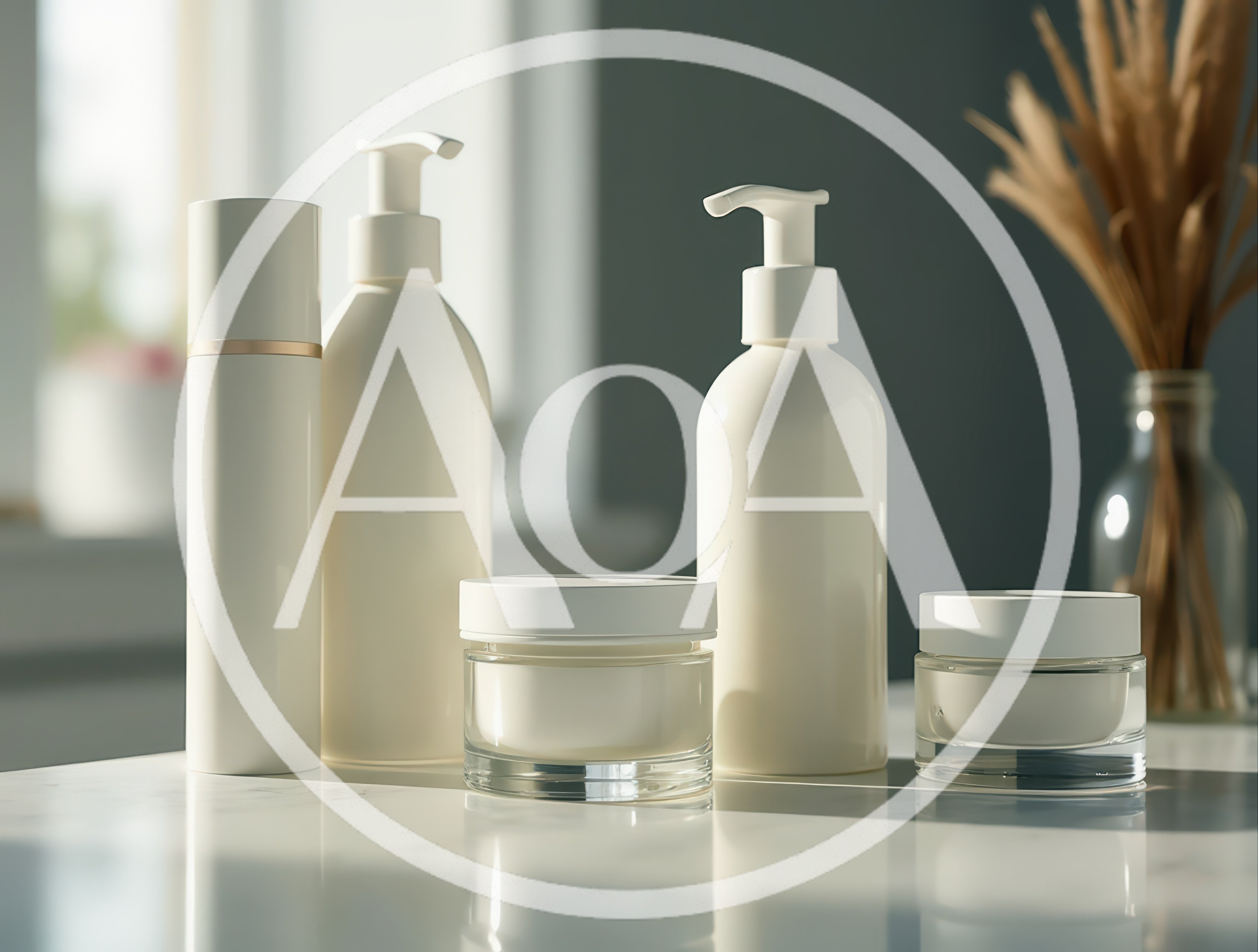 Luxury Skincare Product Bottles On Marble Countertop