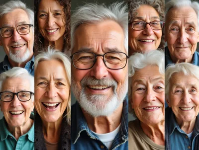 Collage Of Diverse Happy Senior Citizens Smiling