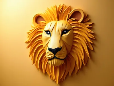 Stylized Papercraft Lion Head Wall Sculpture