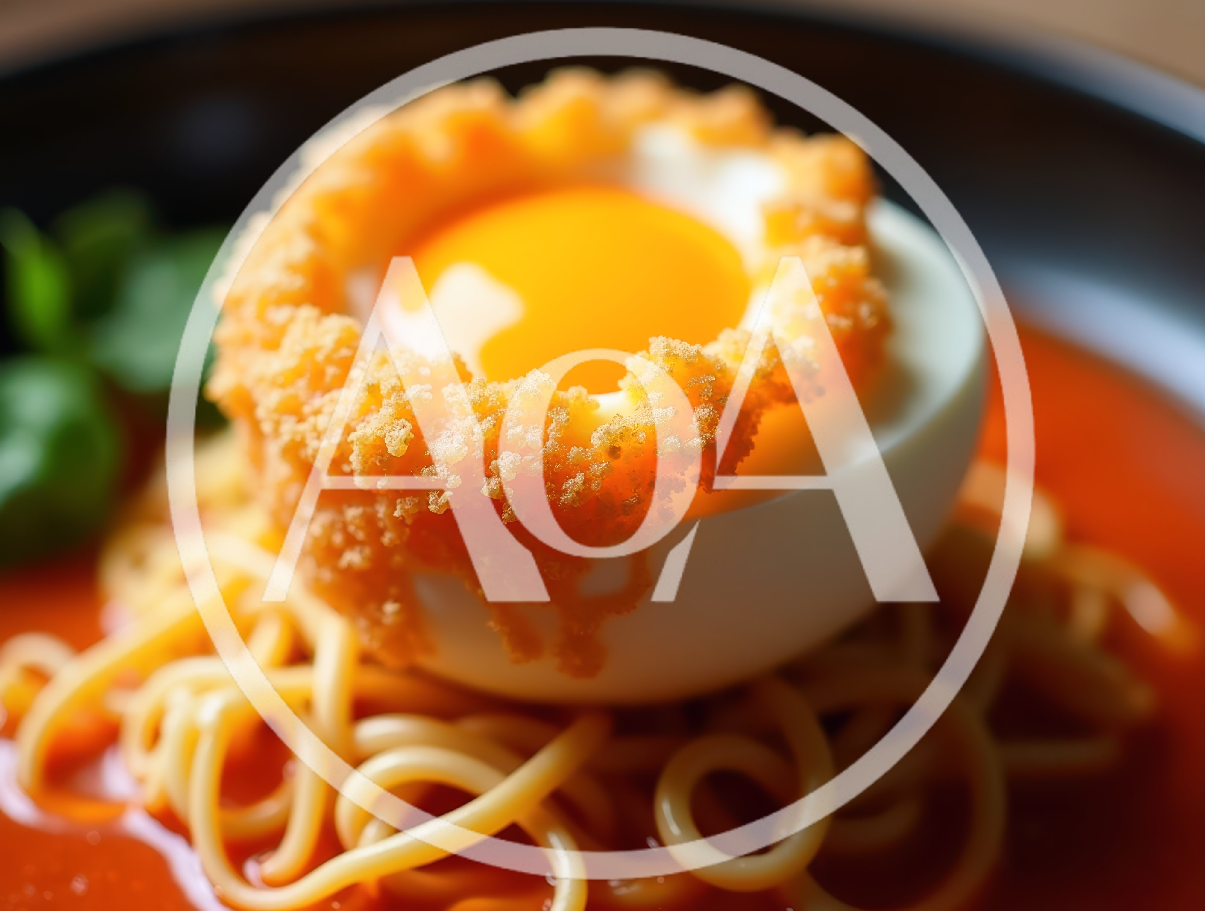 Soft Boiled Egg Topped With Breadcrumbs On Tomato Pasta