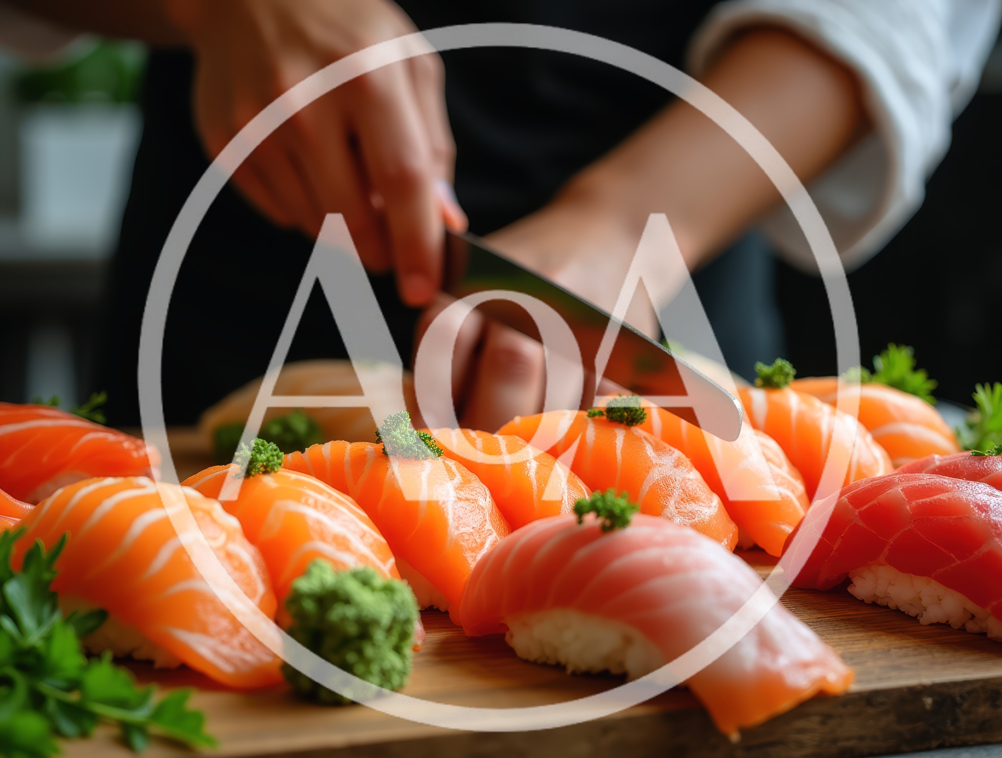 Professional Sushi Chef Preparing Fresh Salmon Nigiri