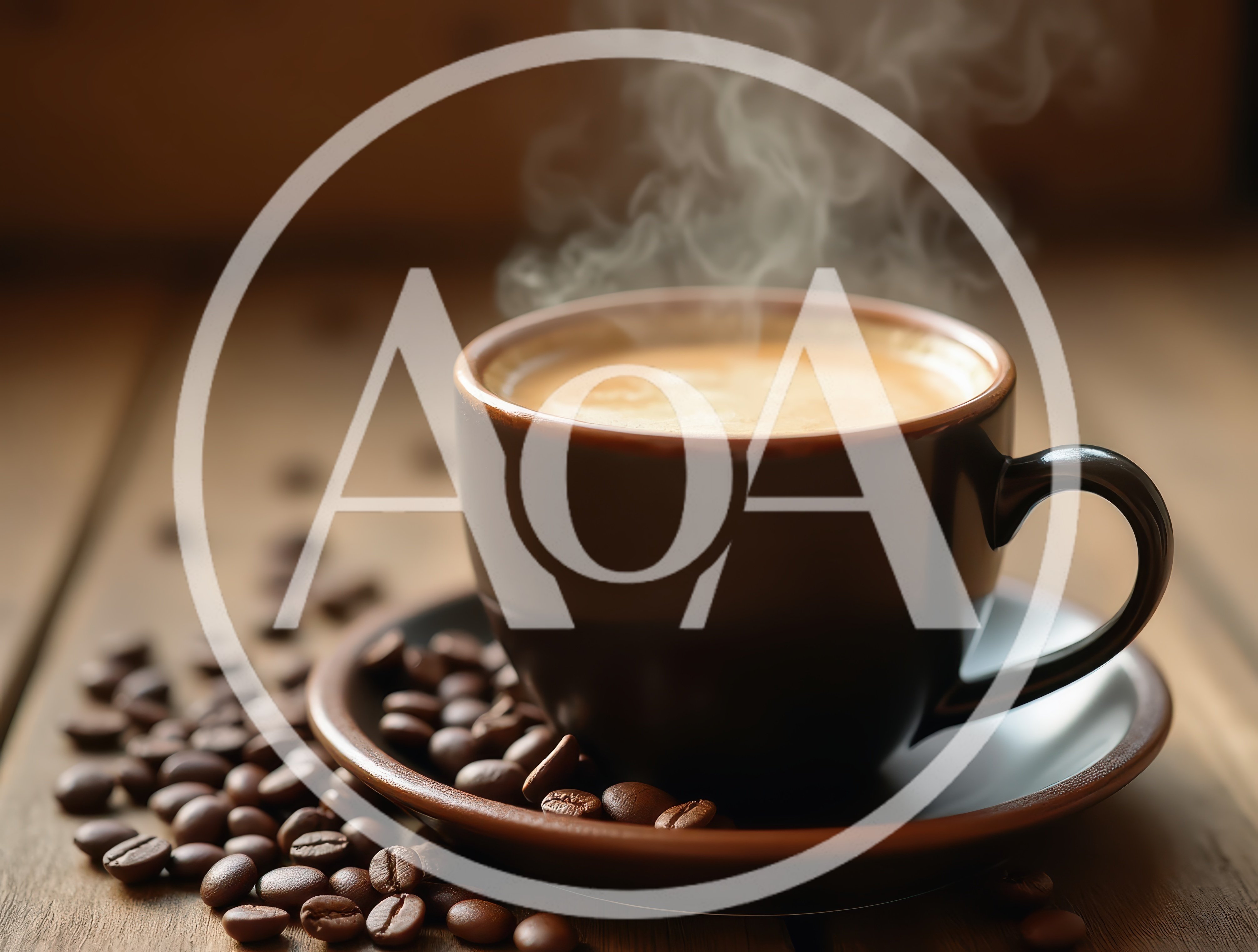 Steaming Cup Of Fresh Coffee With Roasted Beans