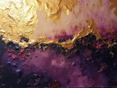 Abstract Textured Painting With Gold And Purple Tones
