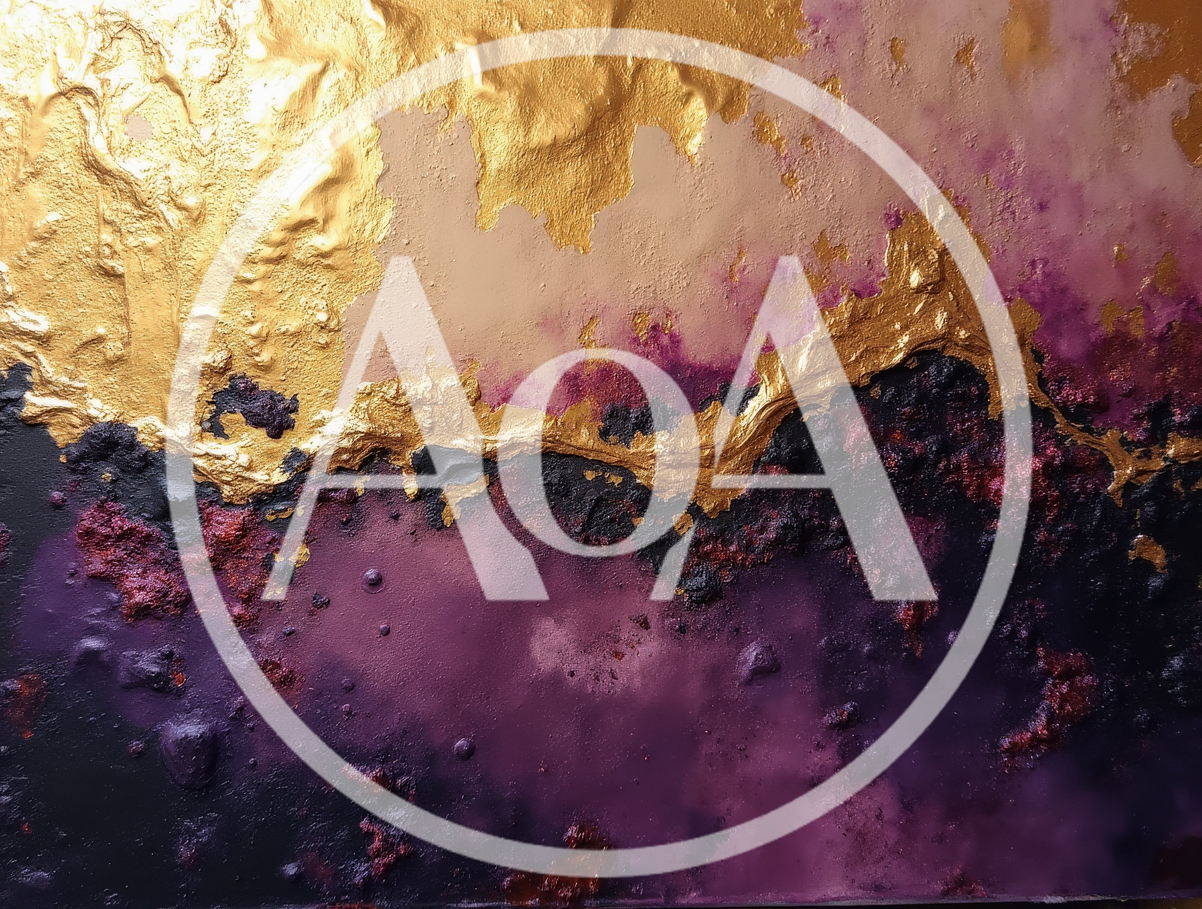 Abstract Textured Painting With Gold And Purple Tones