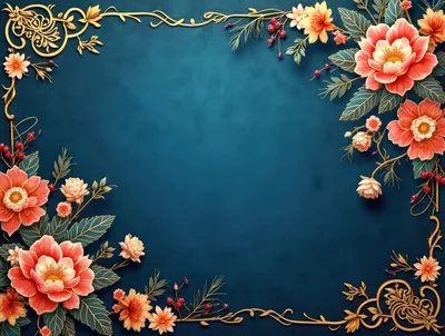 Elegant Floral Frame With Golden Ornate Corners