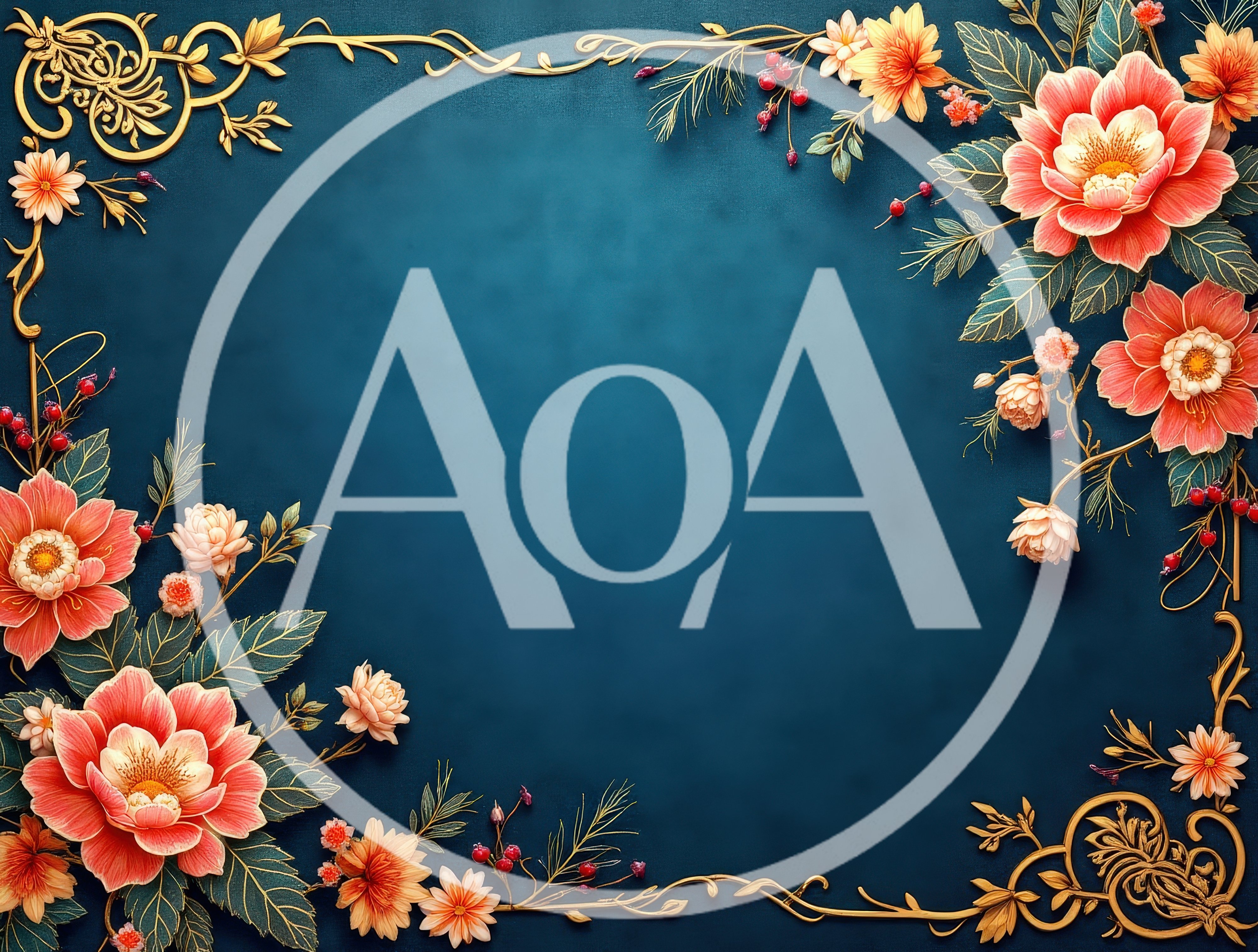 Elegant Floral Frame With Golden Ornate Corners