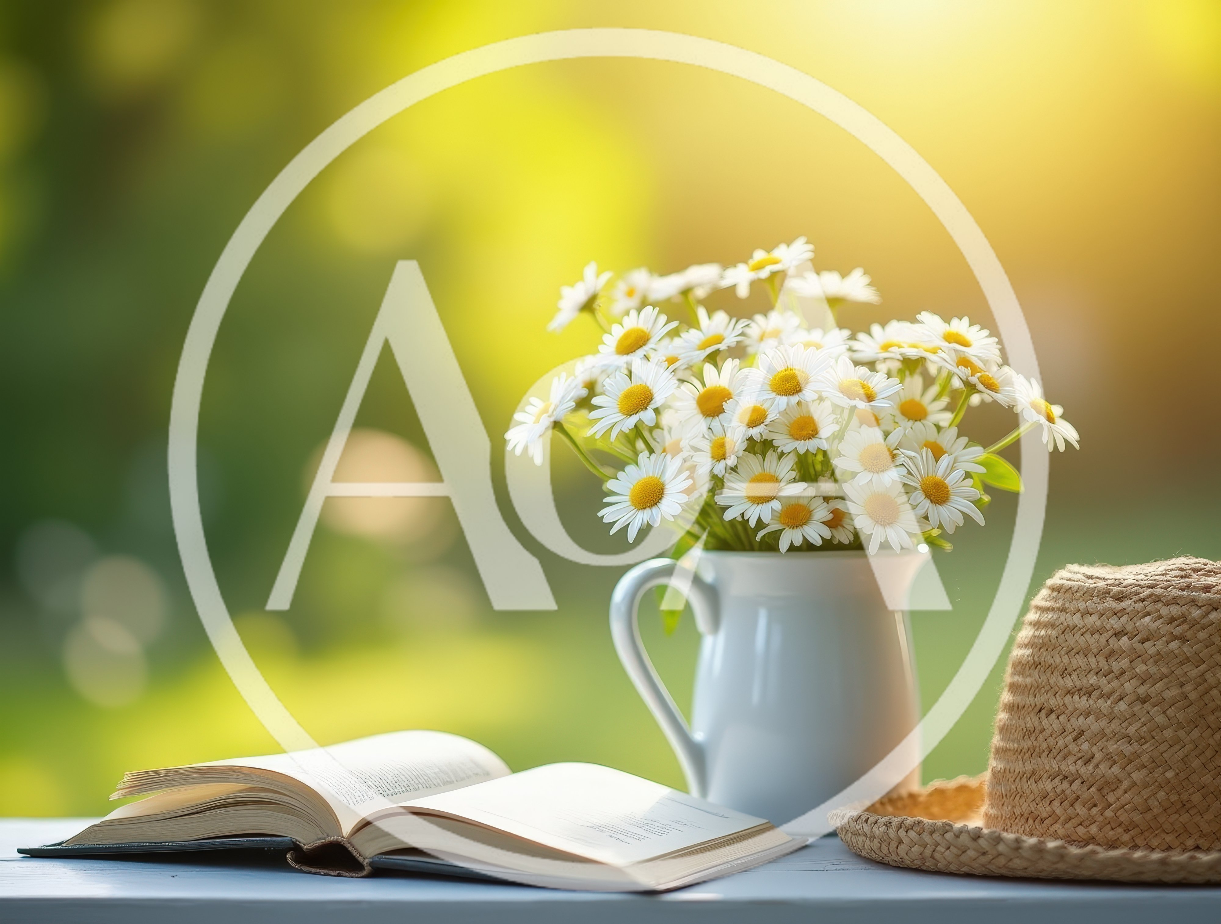Open Book And Daisy Bouquet On A Sunny Table