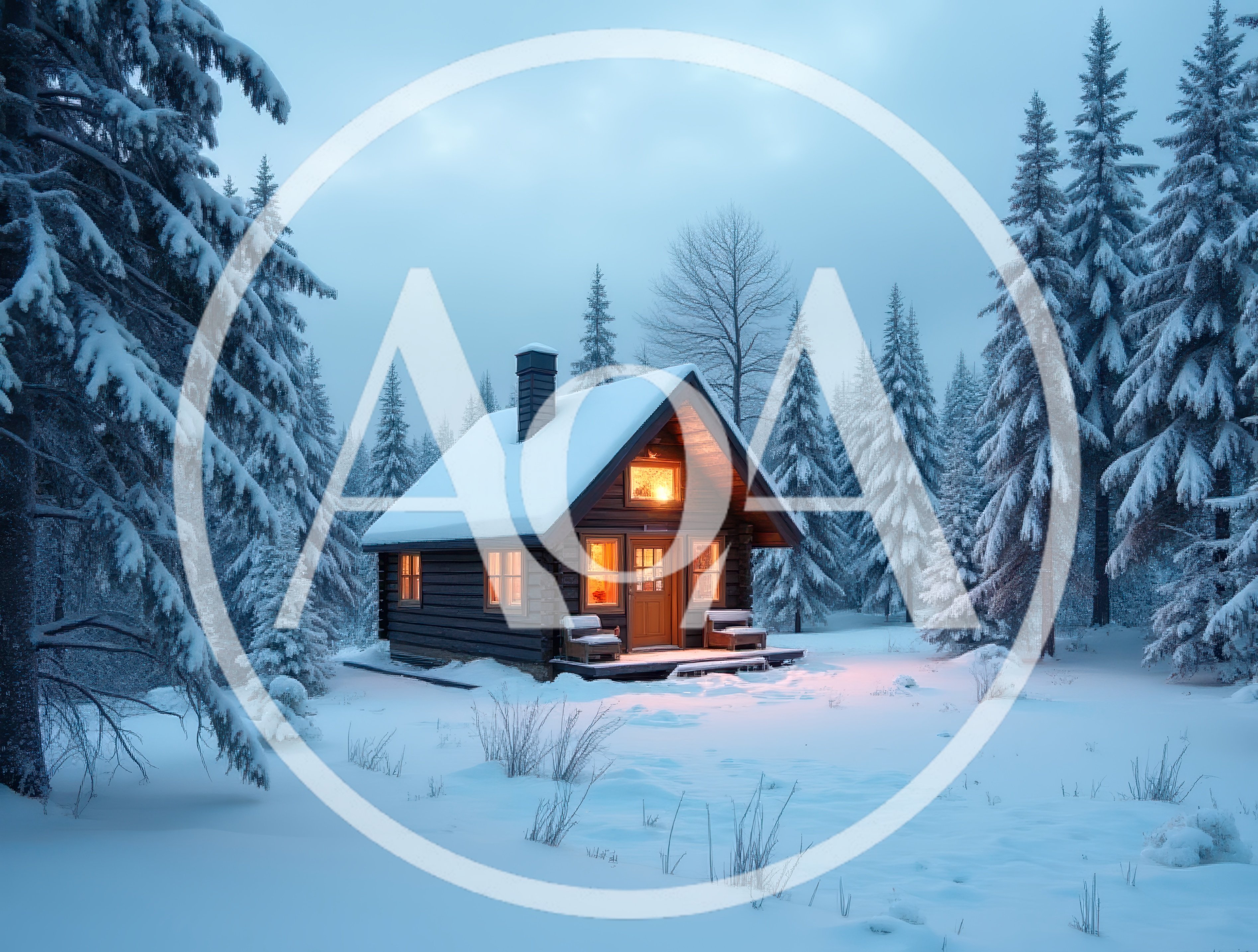 Cozy Log Cabin In Snowy Winter Forest