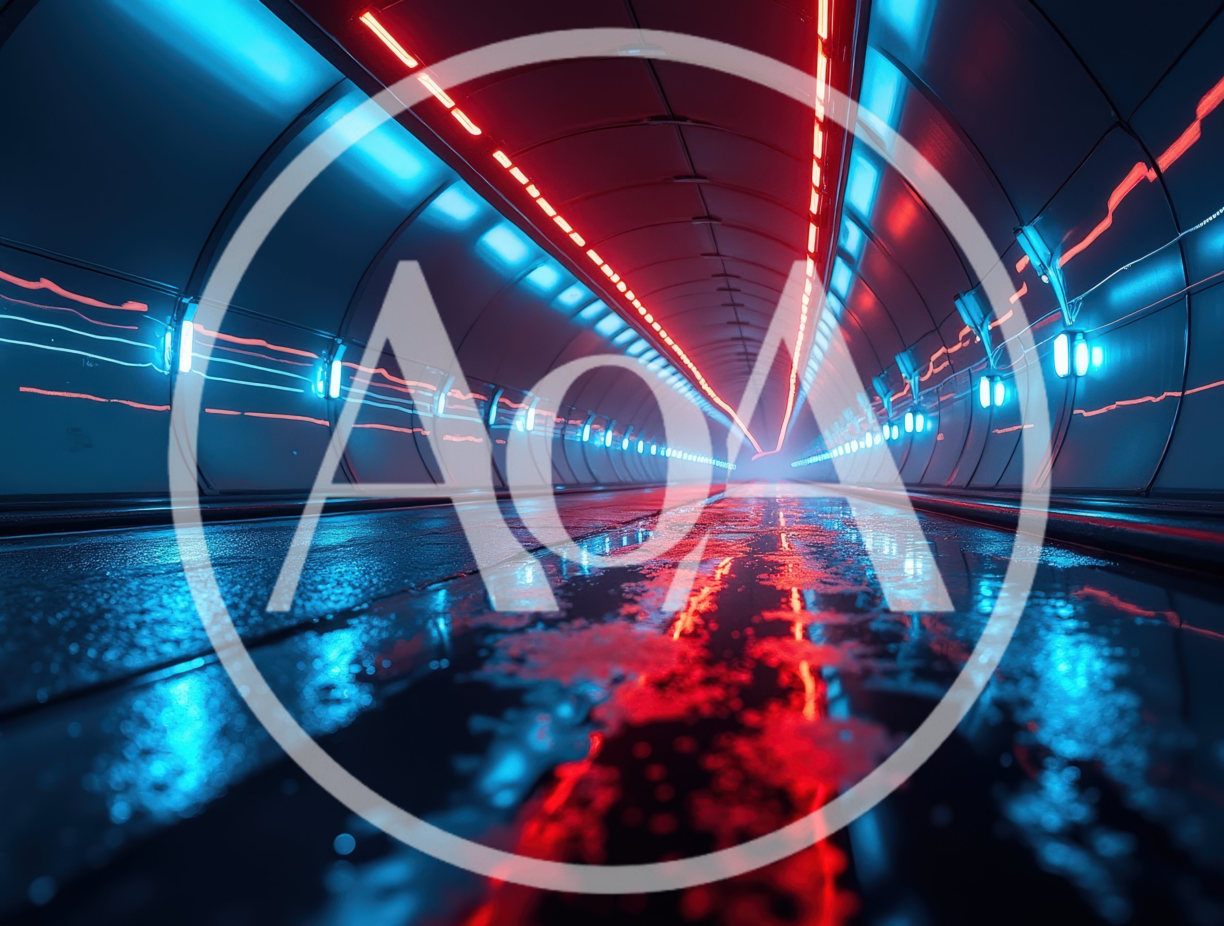Futuristic Neon Tunnel With Wet Reflective Floor