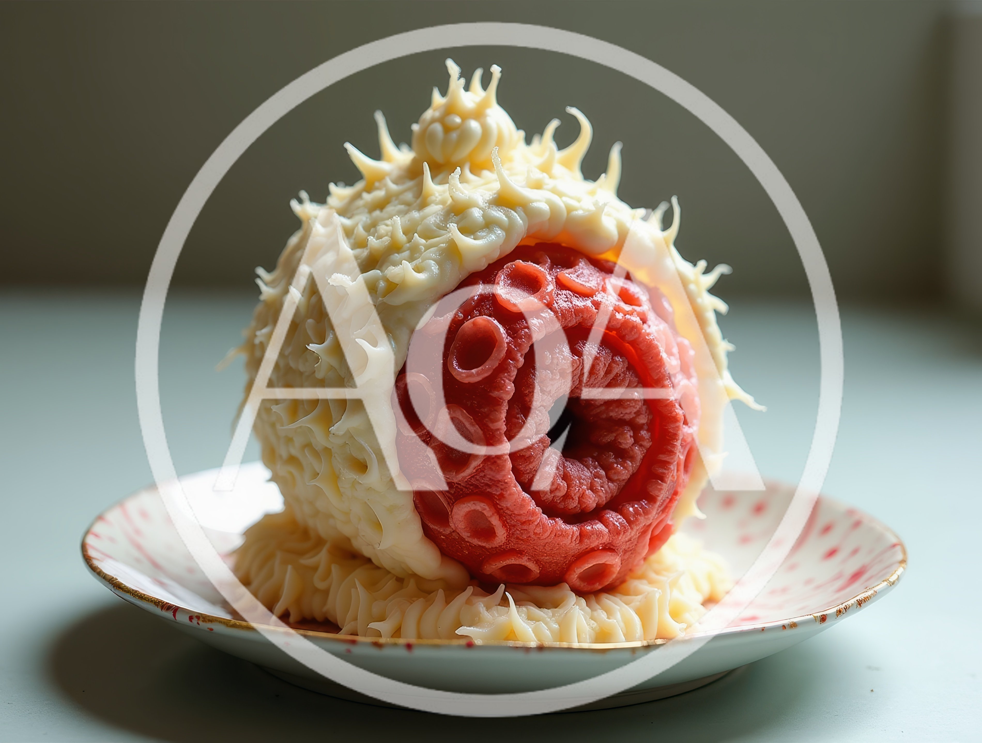 Surreal Food Art Featuring A Textured Red And Creamy Dessert