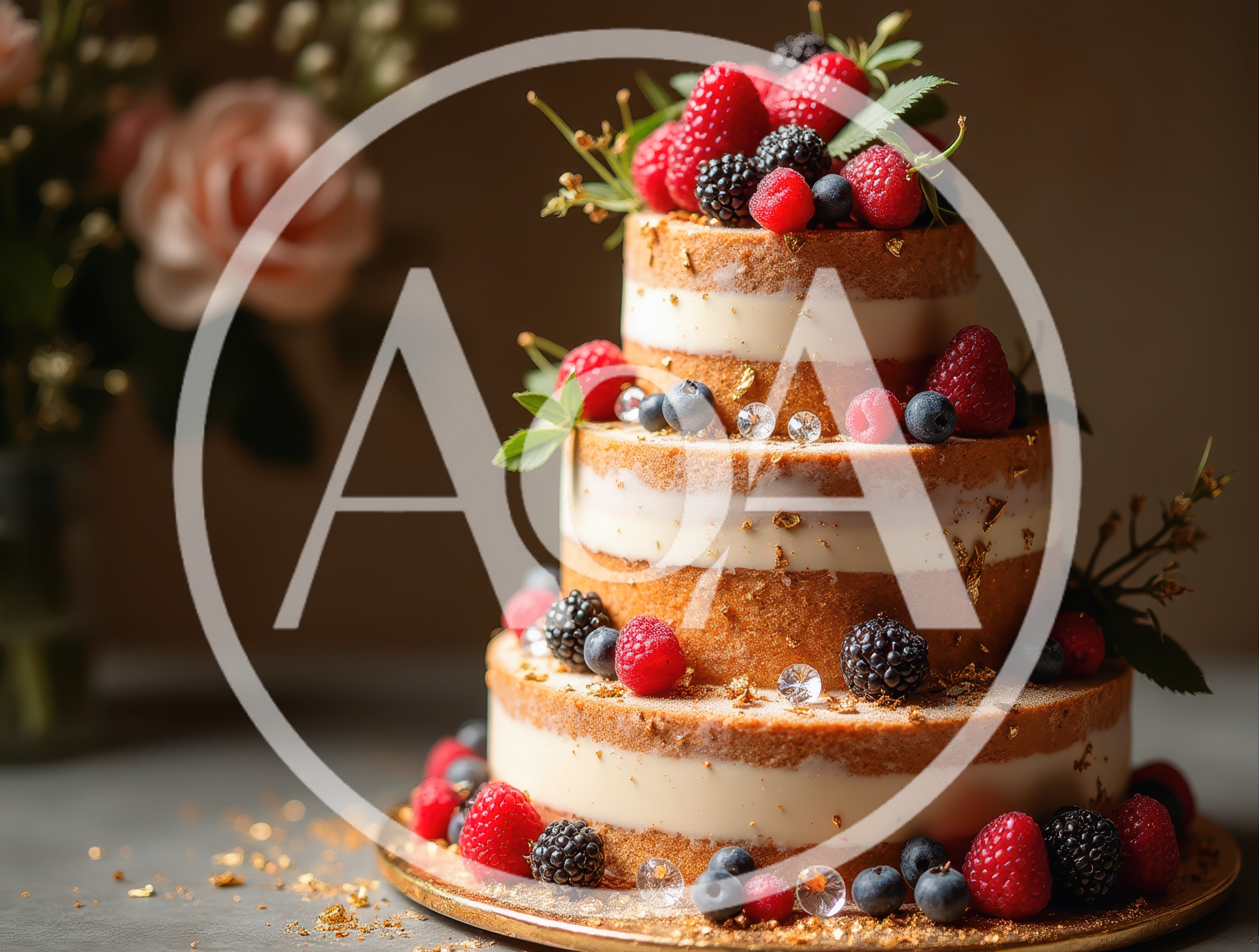 Three Tier Naked Berry Cake With Gold Flakes