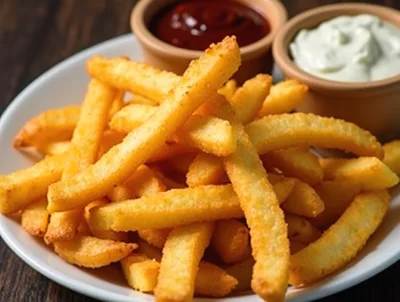 Crispy Golden French Fries With Dipping Sauces