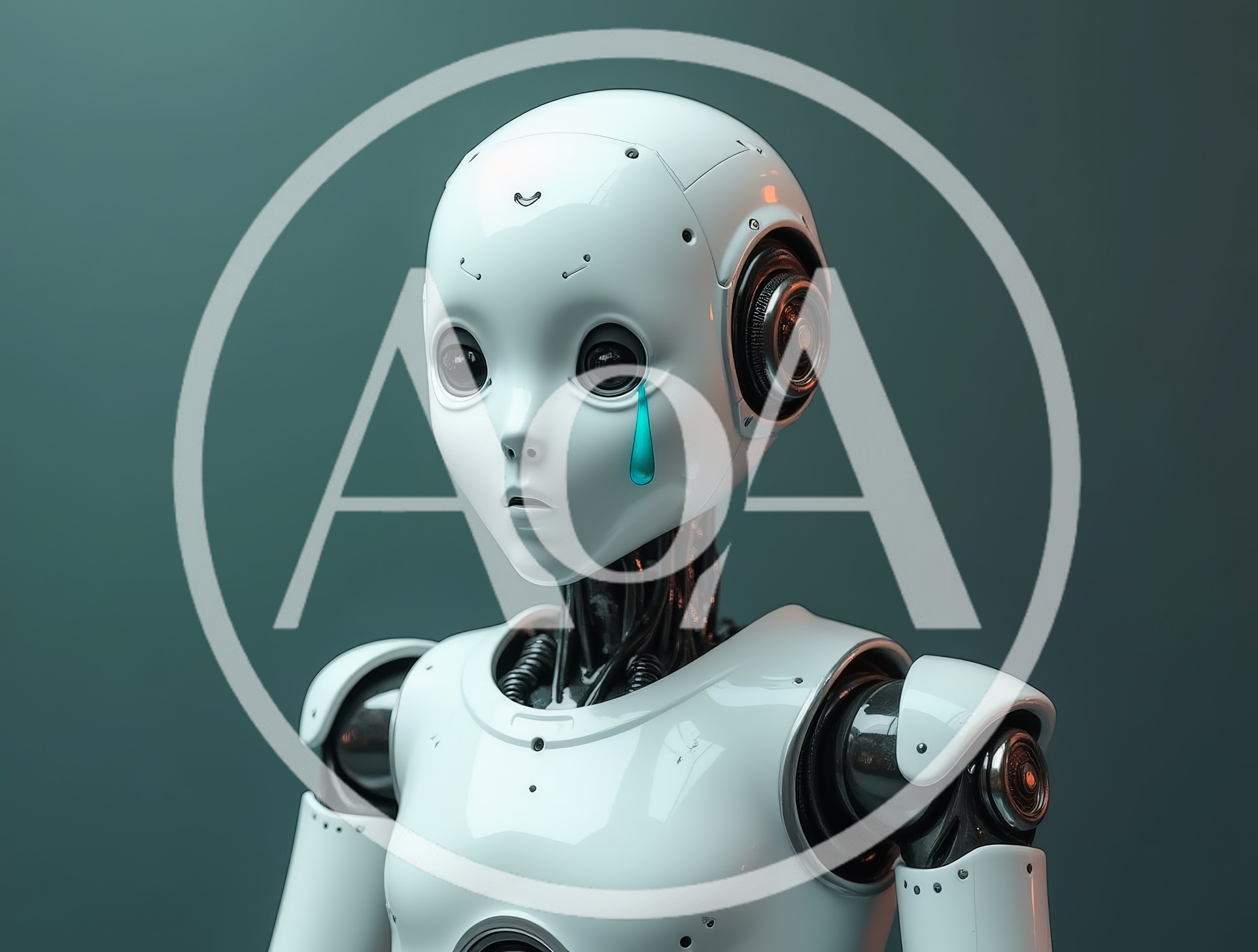 Crying White Android Robot Portrait