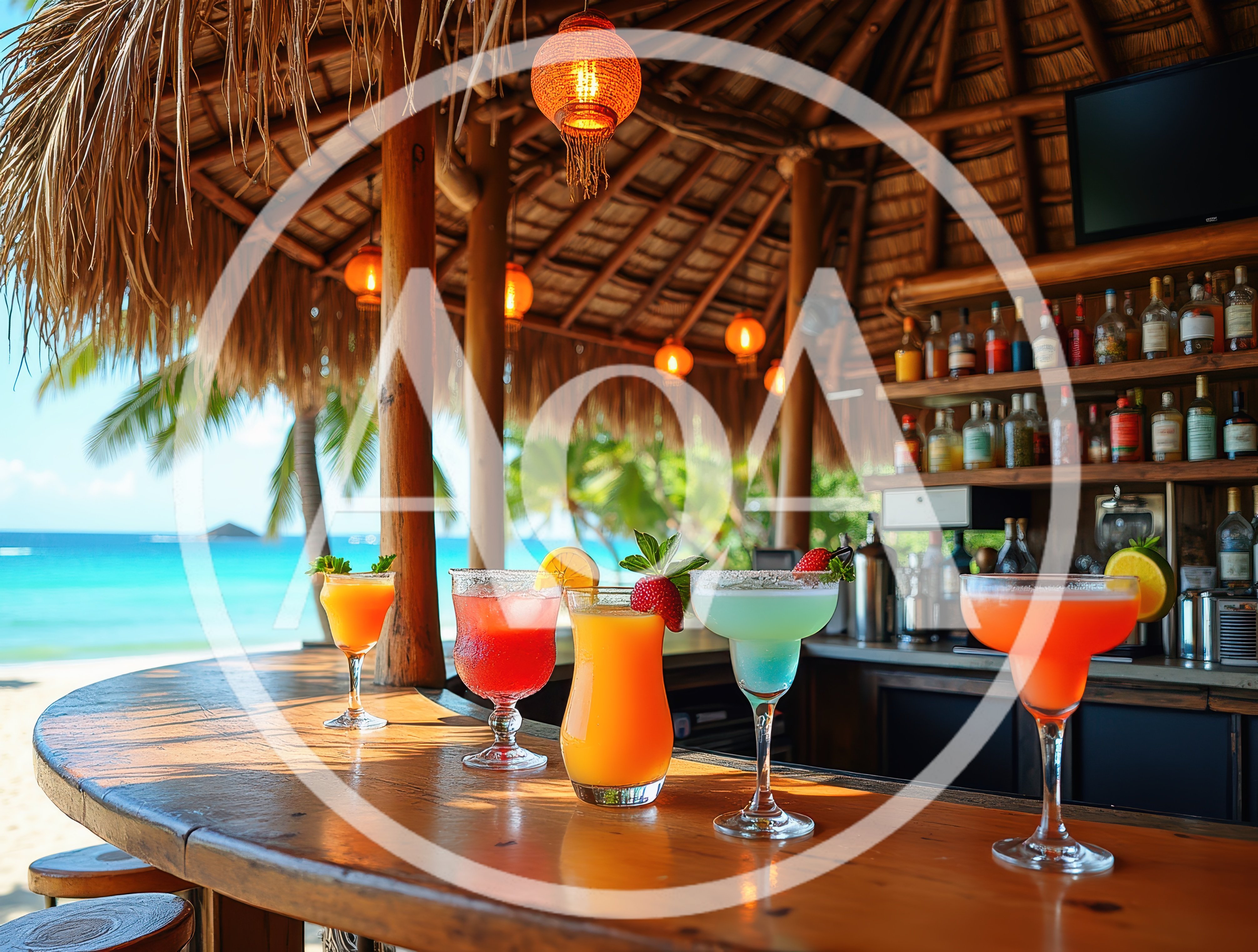Tropical Cocktails On A Beach Bar Counter