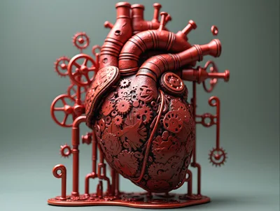 Steampunk Mechanical Heart Sculpture With Intricate Gears