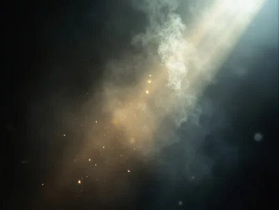 Golden Light Beam With Floating Dust Particles In Smoke