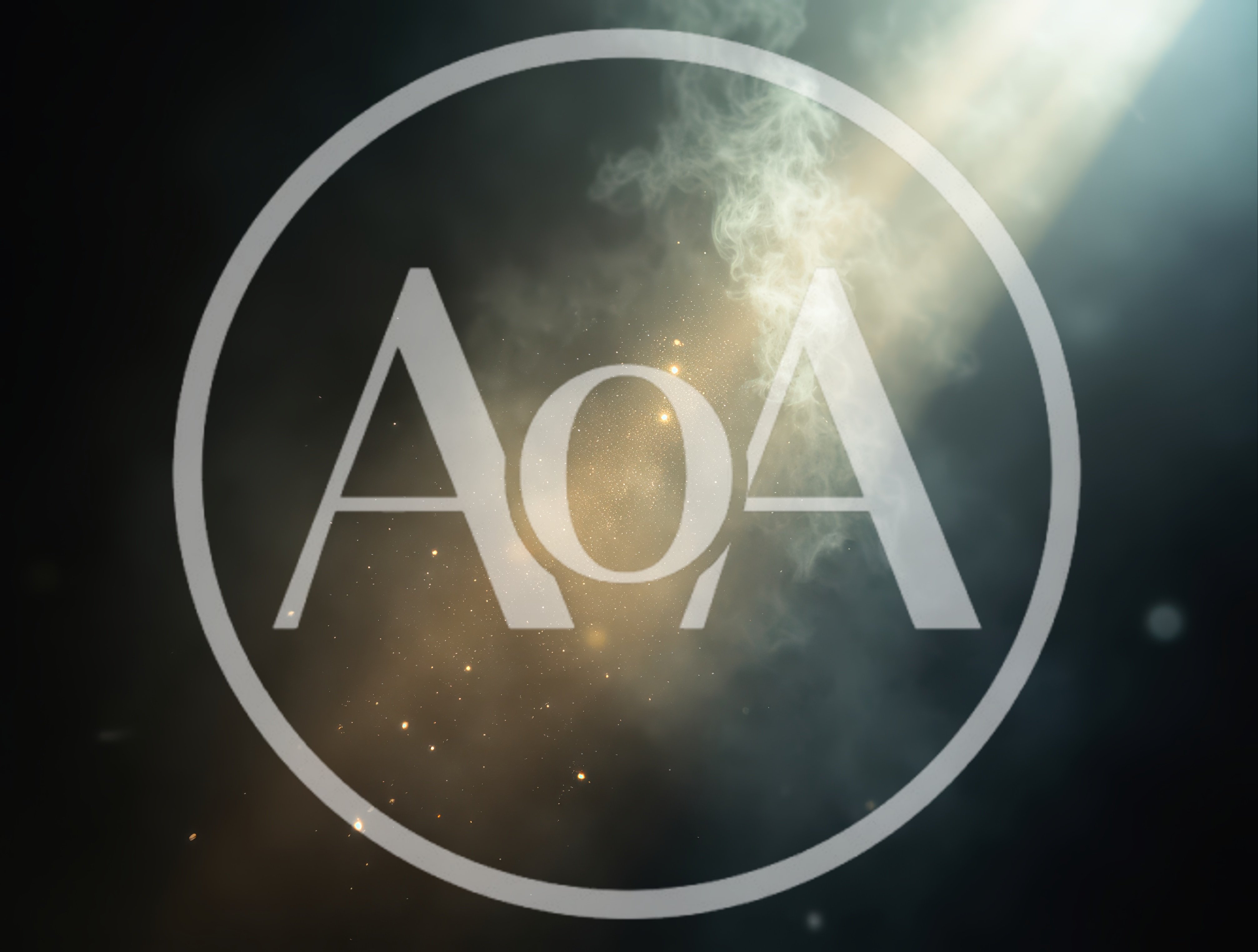 Golden Light Beam With Floating Dust Particles In Smoke