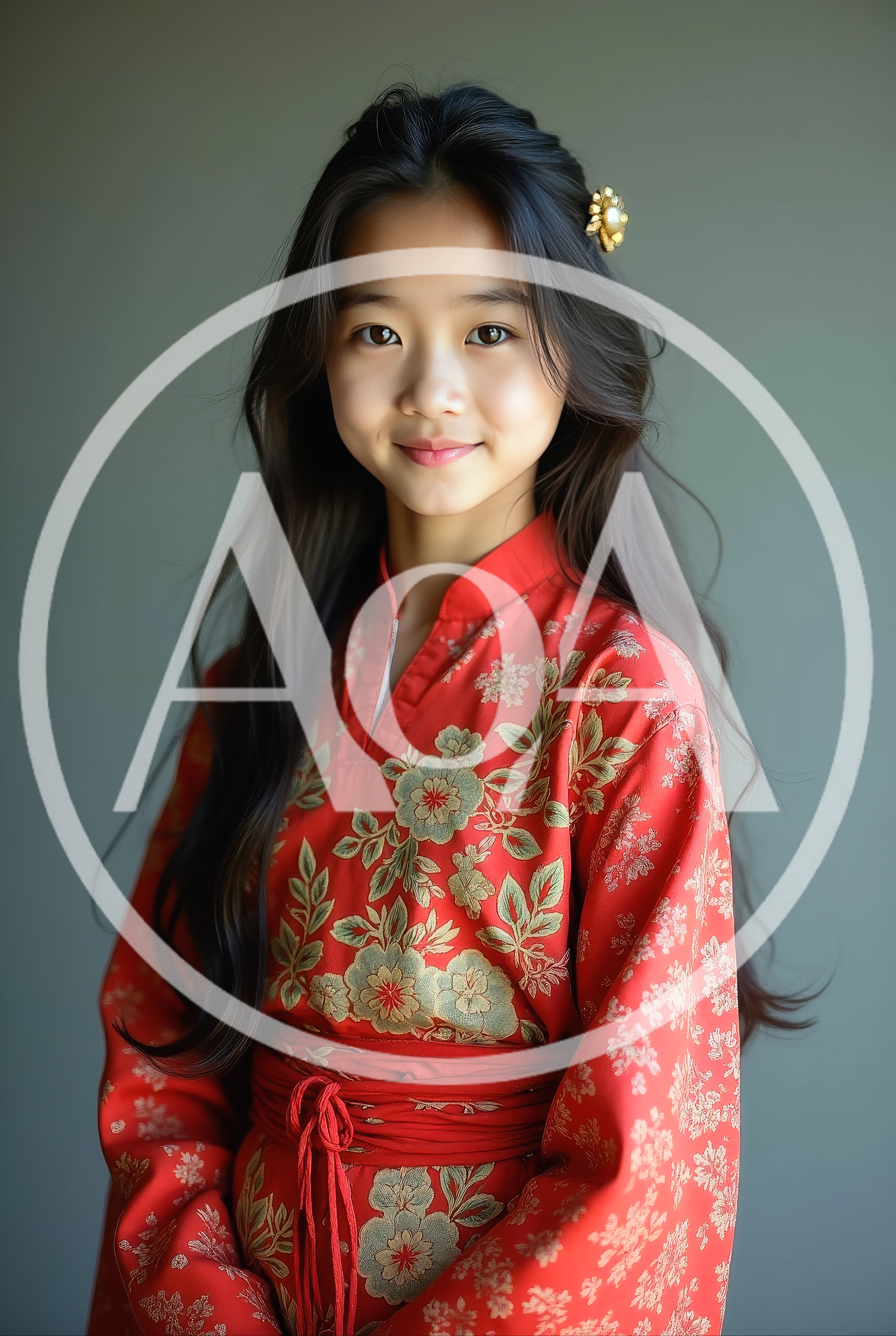 Portrait Of A Young Girl In Traditional Red Clothing