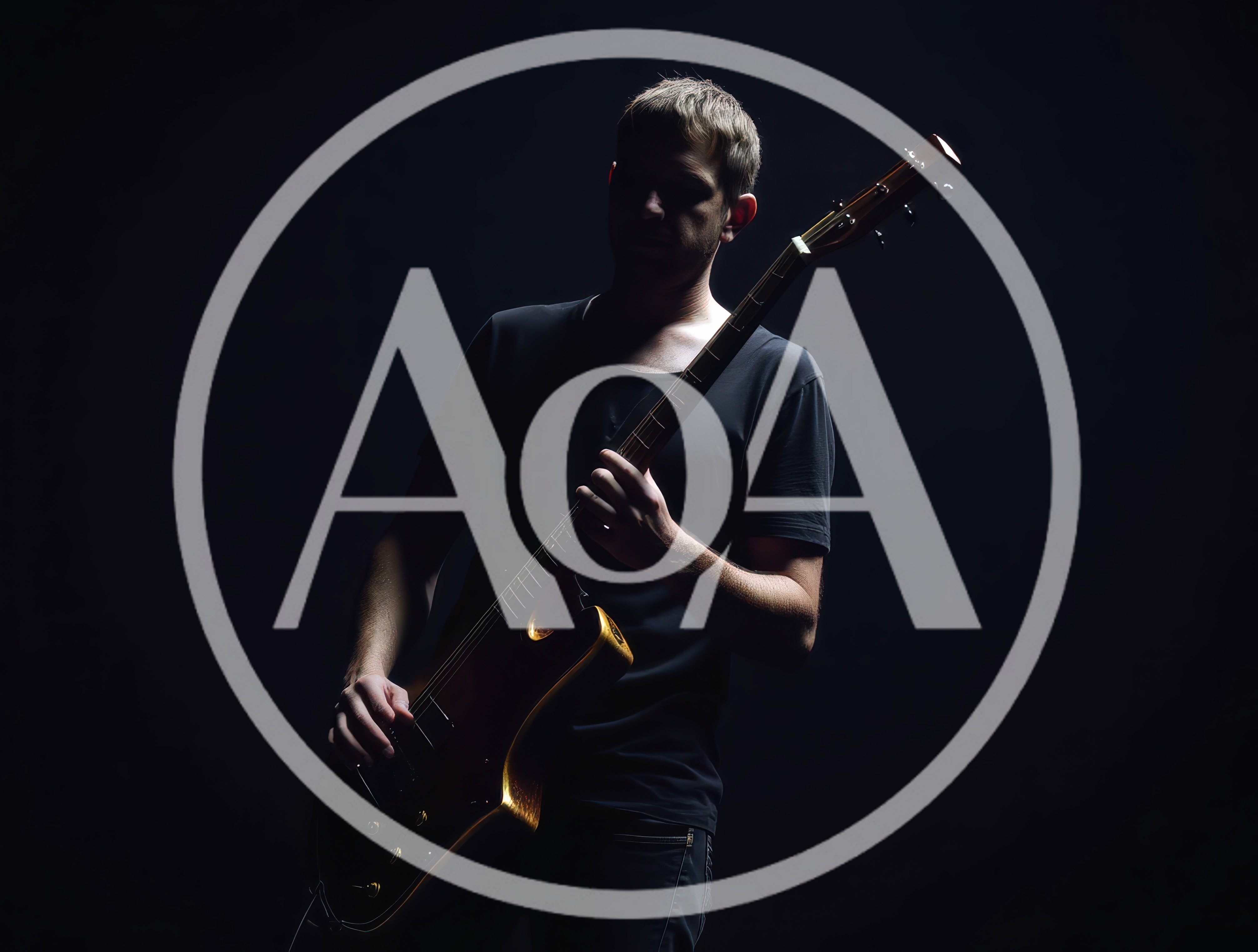 Musician Playing Electric Guitar In Dark Studio