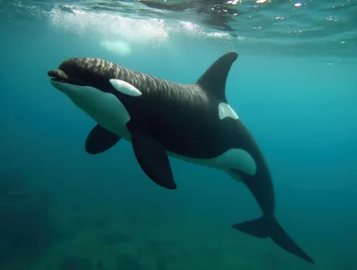 Orca Whale Swimming Underwater In The Ocean