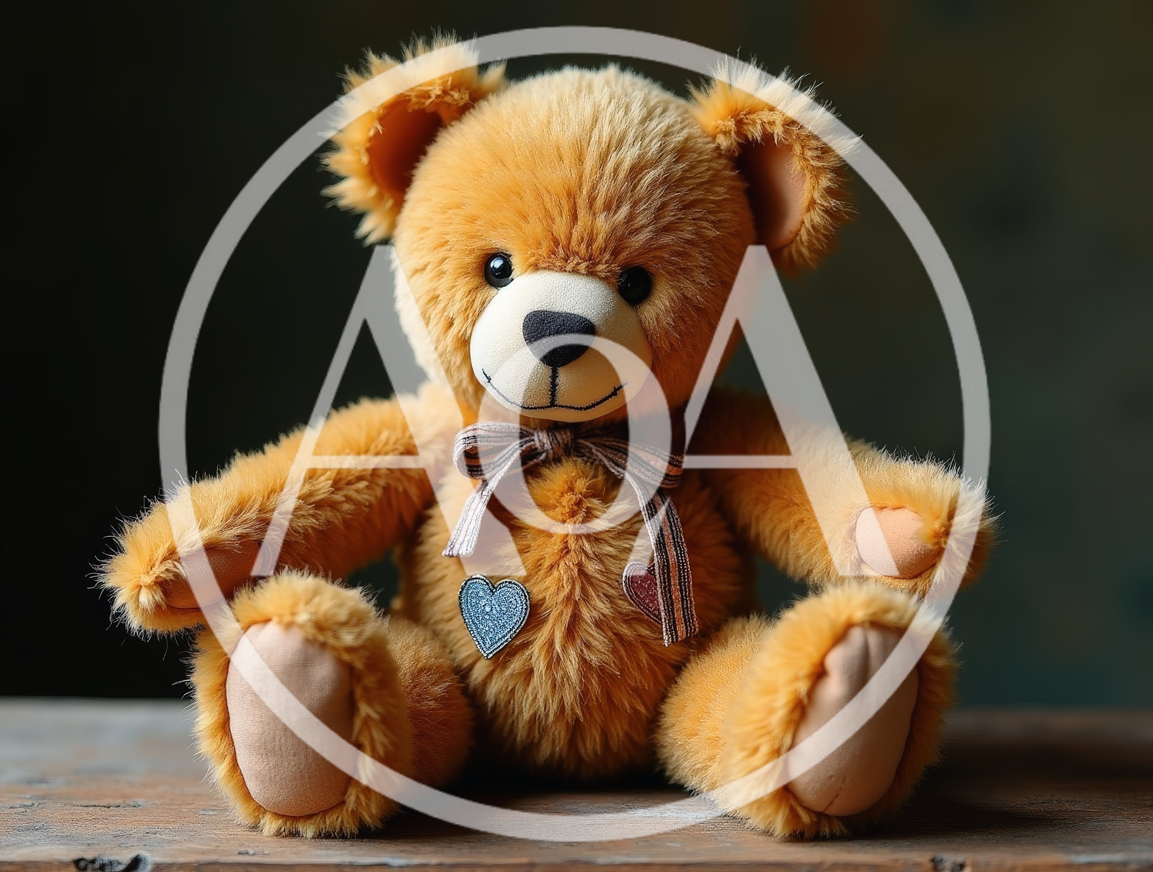 Fluffy Brown Teddy Bear Sitting On Wooden Surface