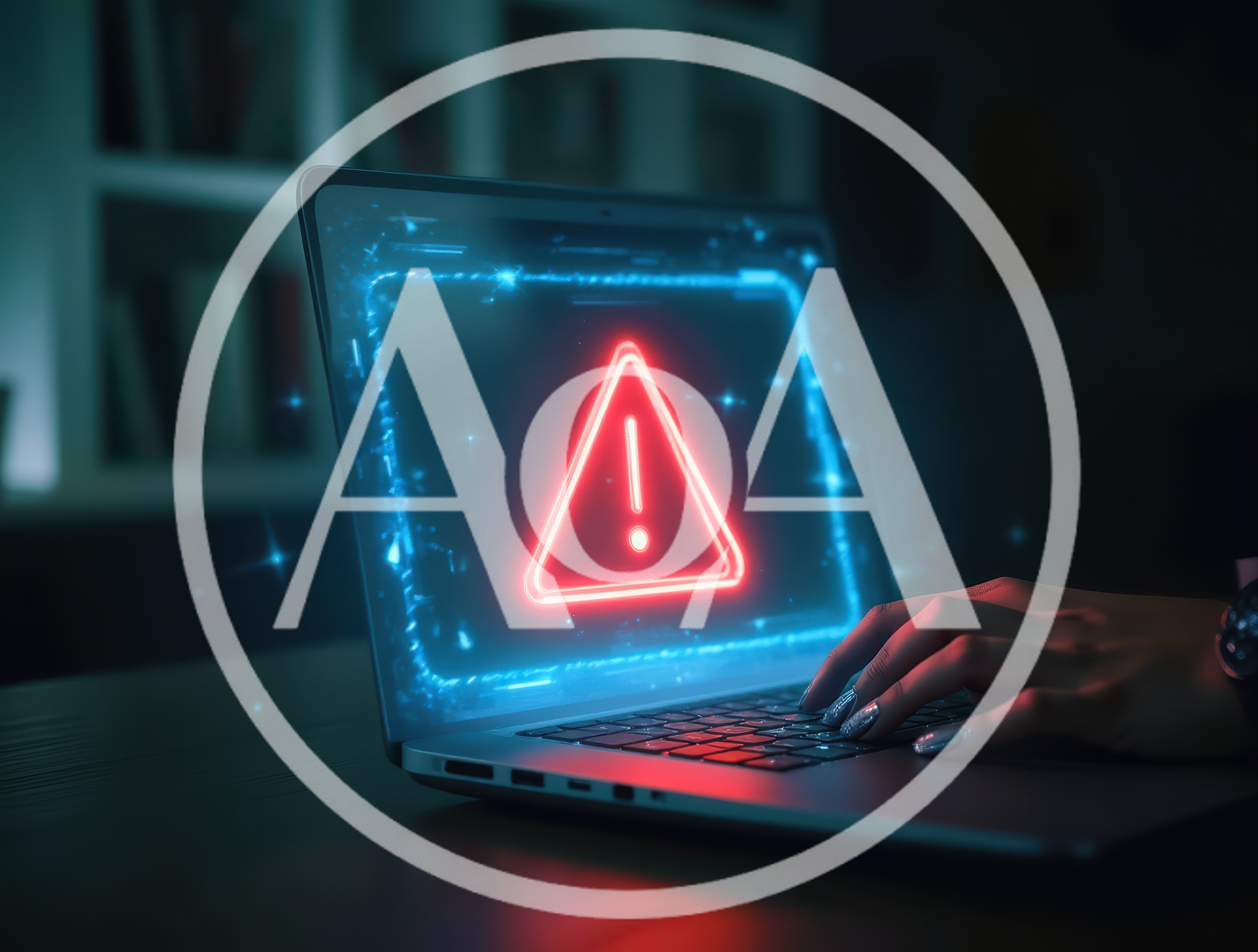 Person Typing On Laptop With Glowing Red Warning Icon