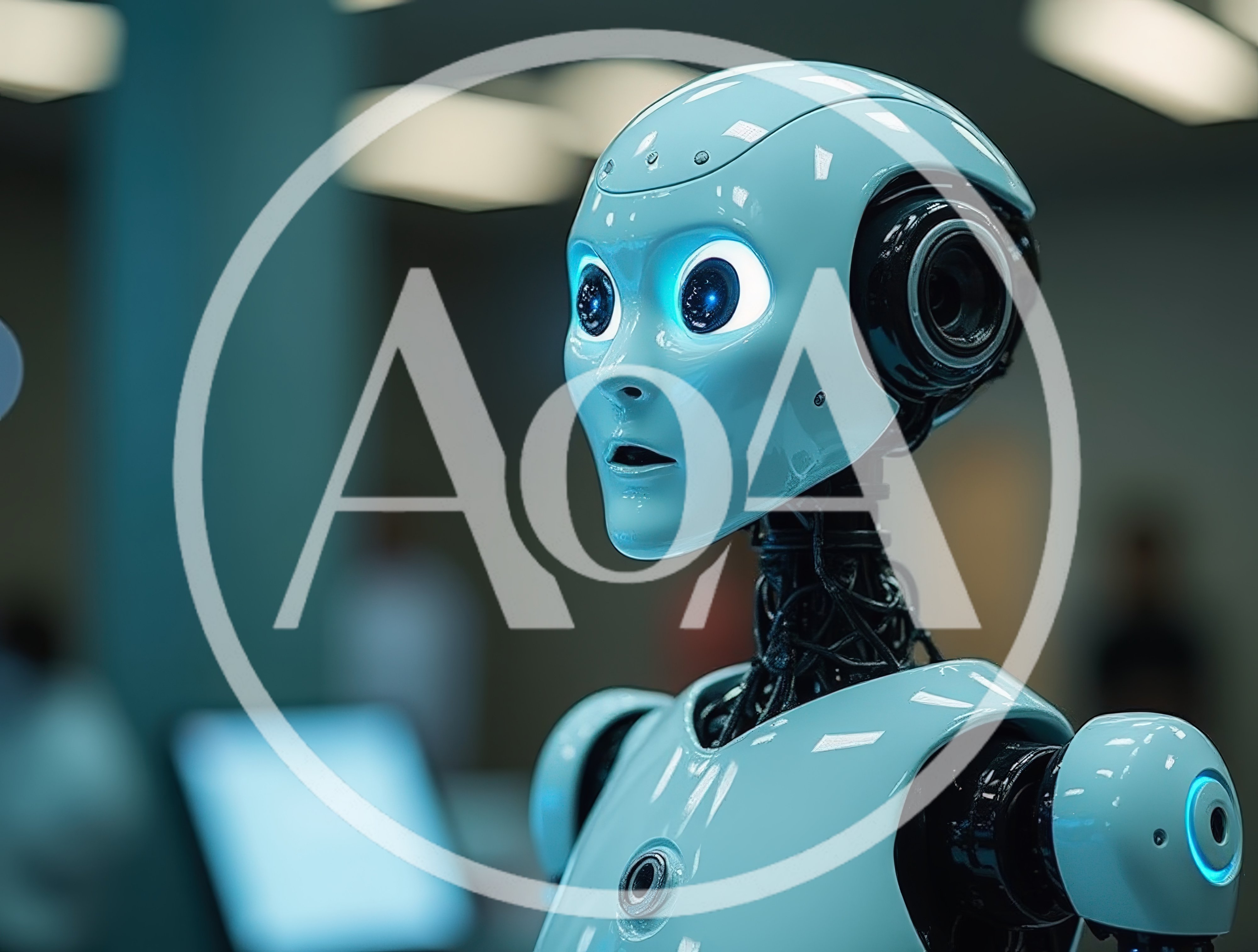 Humanoid Robot With Glowing Eyes In Modern Laboratory