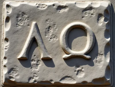 Stone Carving Of Greek Letters Lambda And Omega