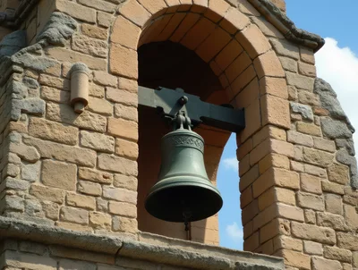 Bronze Church Bell Hanging In Stone Archway