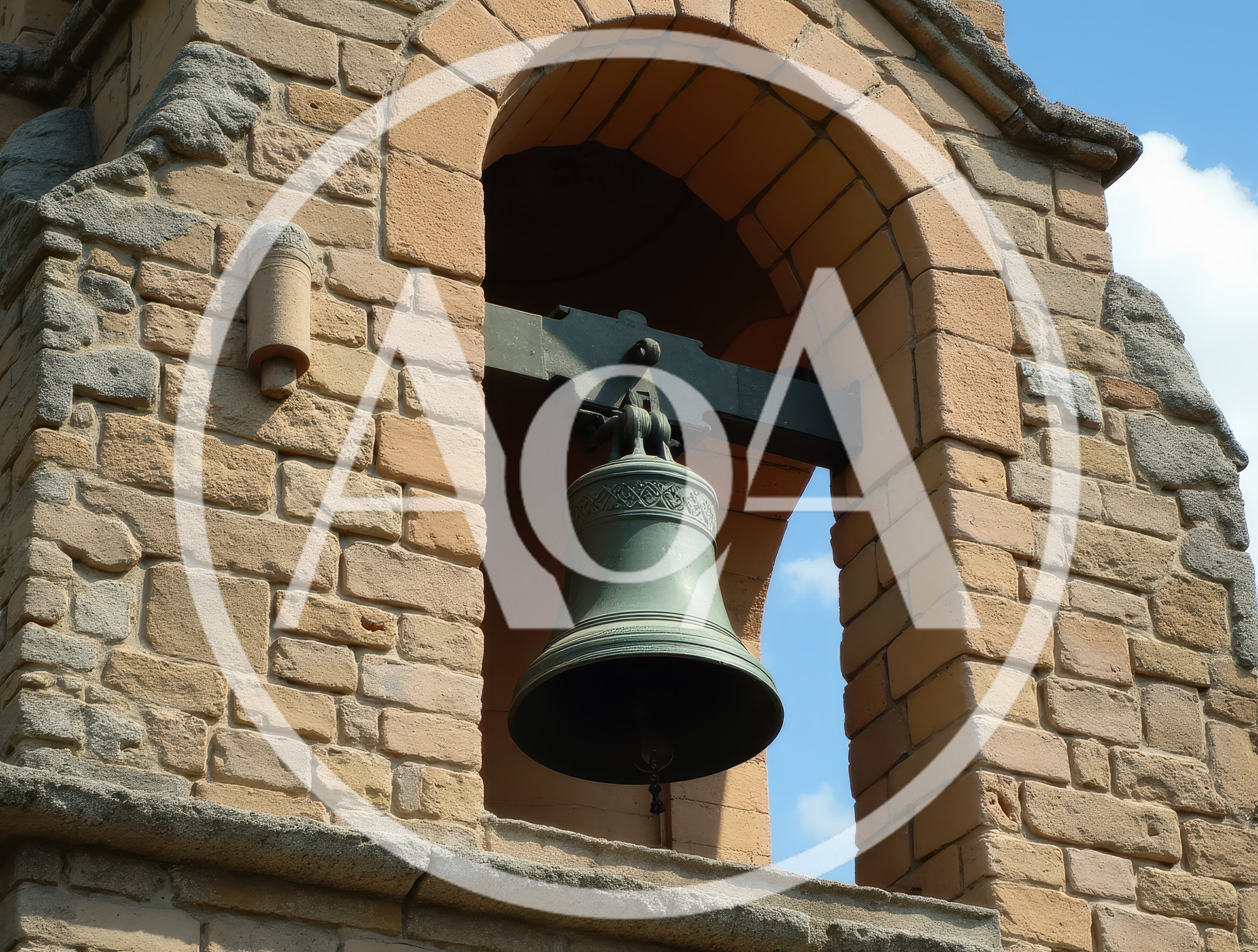 Bronze Church Bell Hanging In Stone Archway