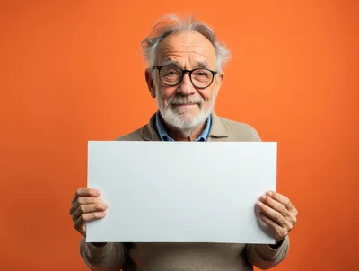 Senior Man Holding Blank White Sign