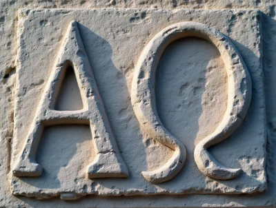 Stone Carving Of Alpha And Omega Symbols