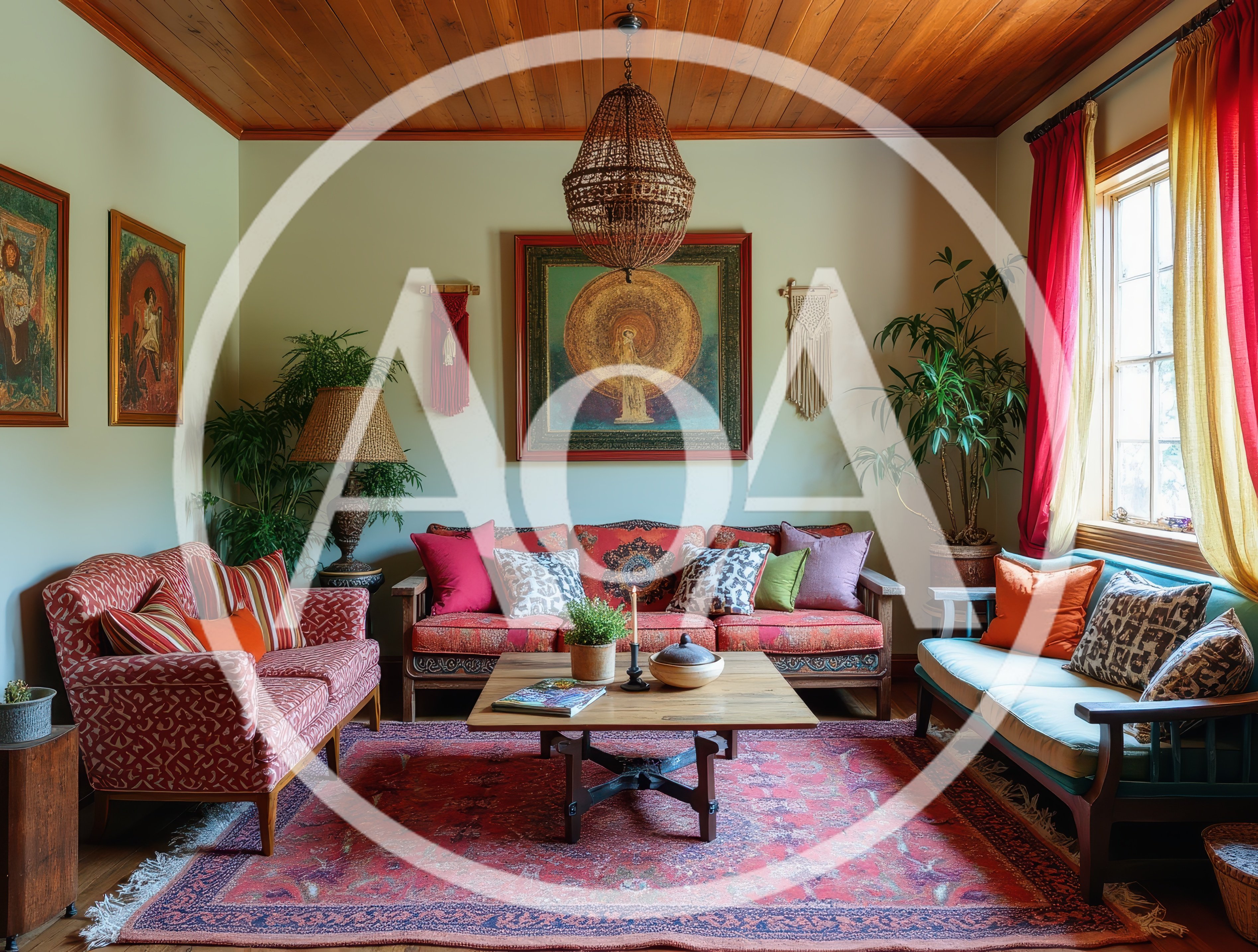 Bohemian Living Room With Eclectic Decor And Furniture