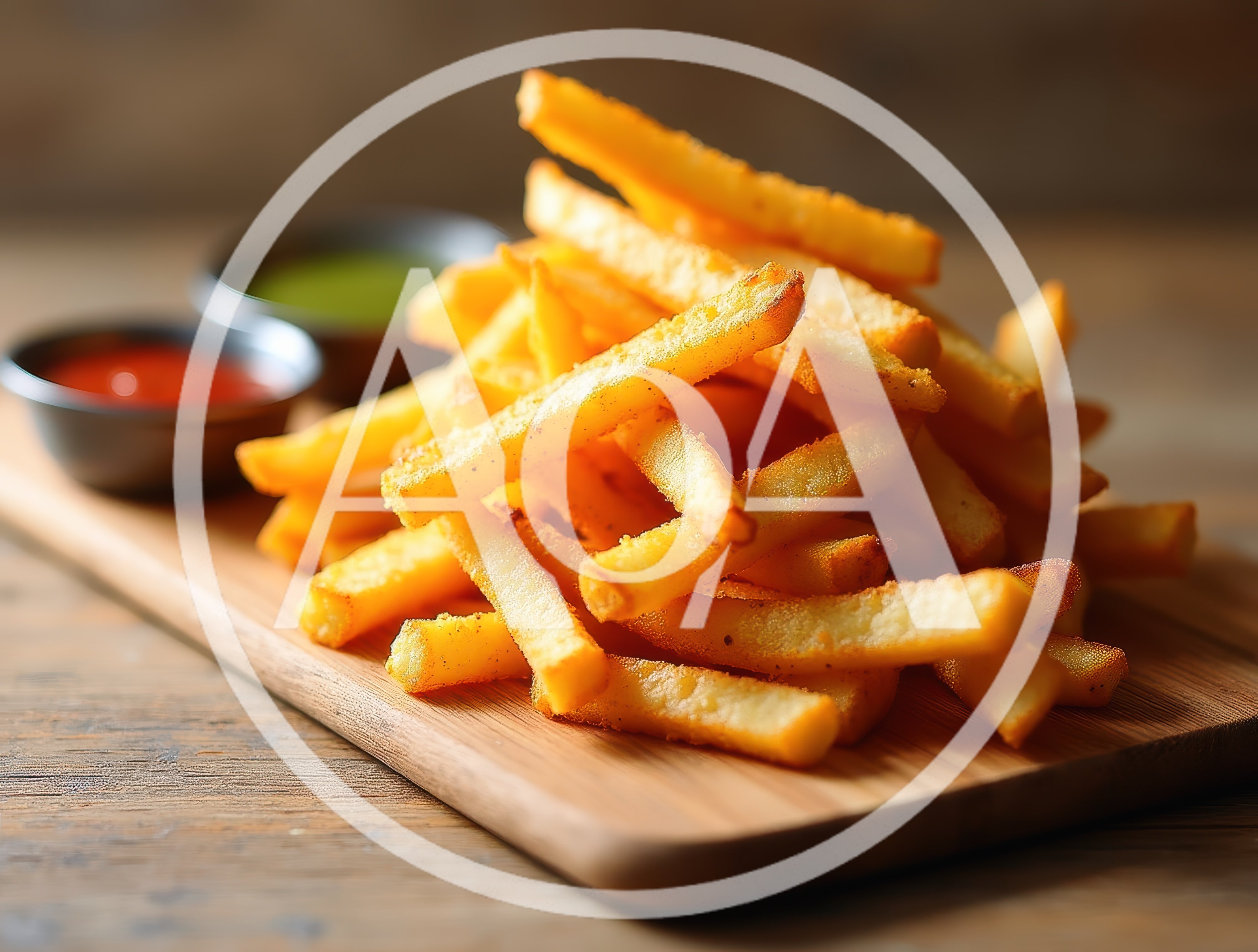 Golden Crispy French Fries On A Wooden Board