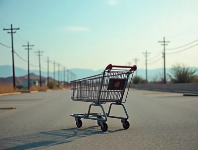 Abandoned Shopping Cart on a Desert Road