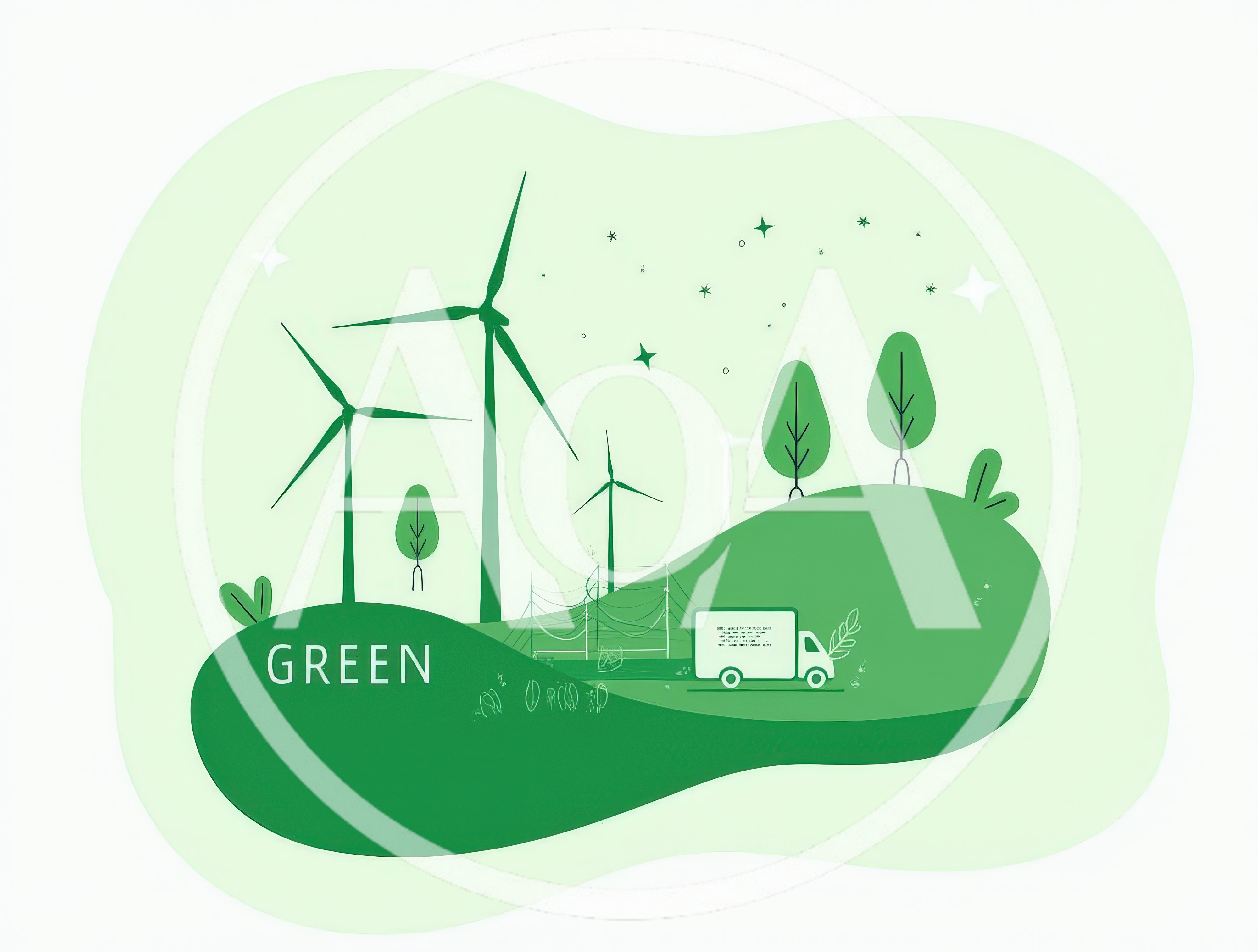 Green Energy Concept Illustration With Wind Turbines