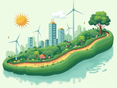 Sustainable Eco Friendly City Island Illustration