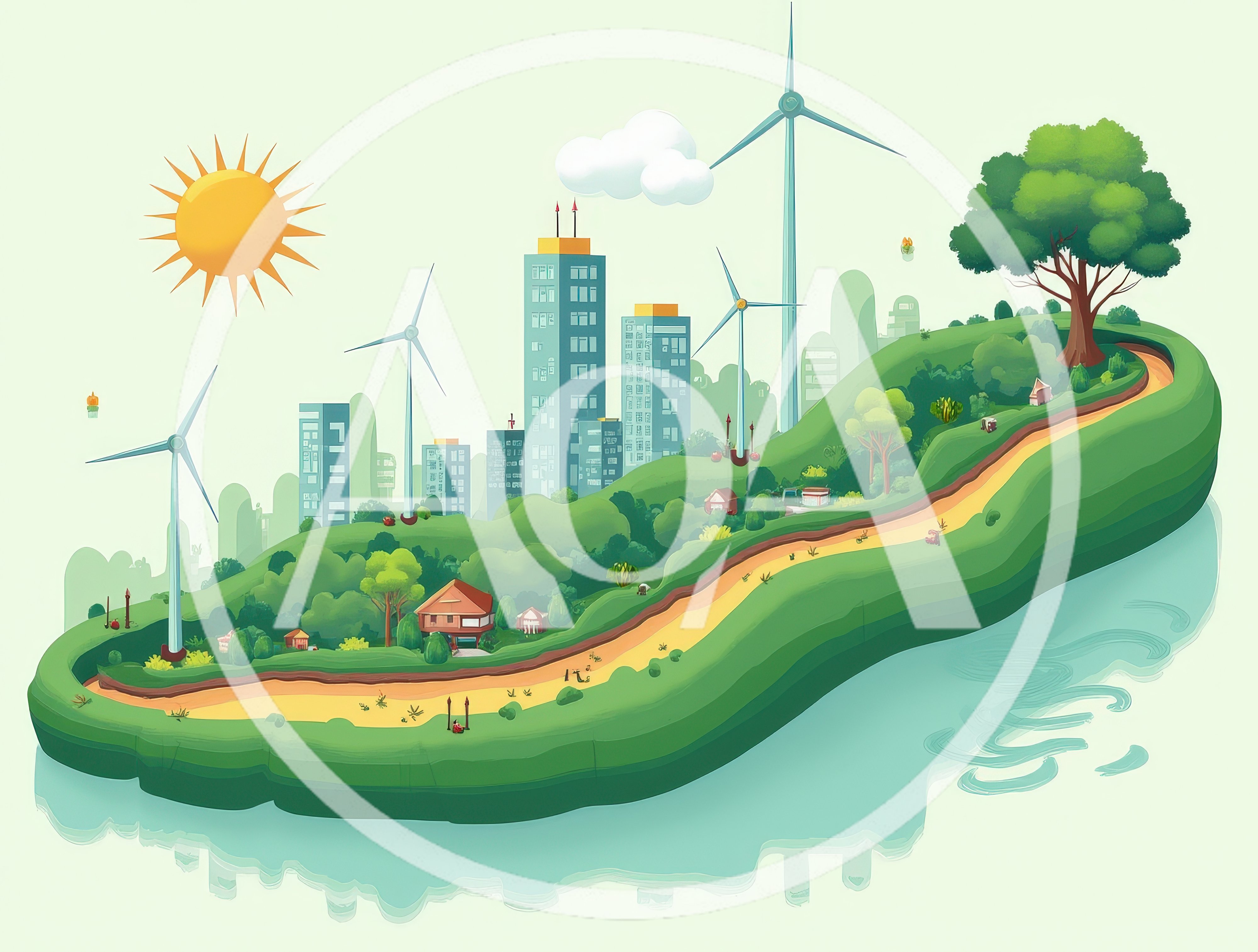 Sustainable Eco Friendly City Island Illustration