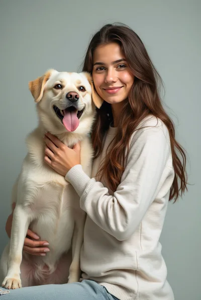 Young Woman Embracing Her Happy Golden Retriever Dog