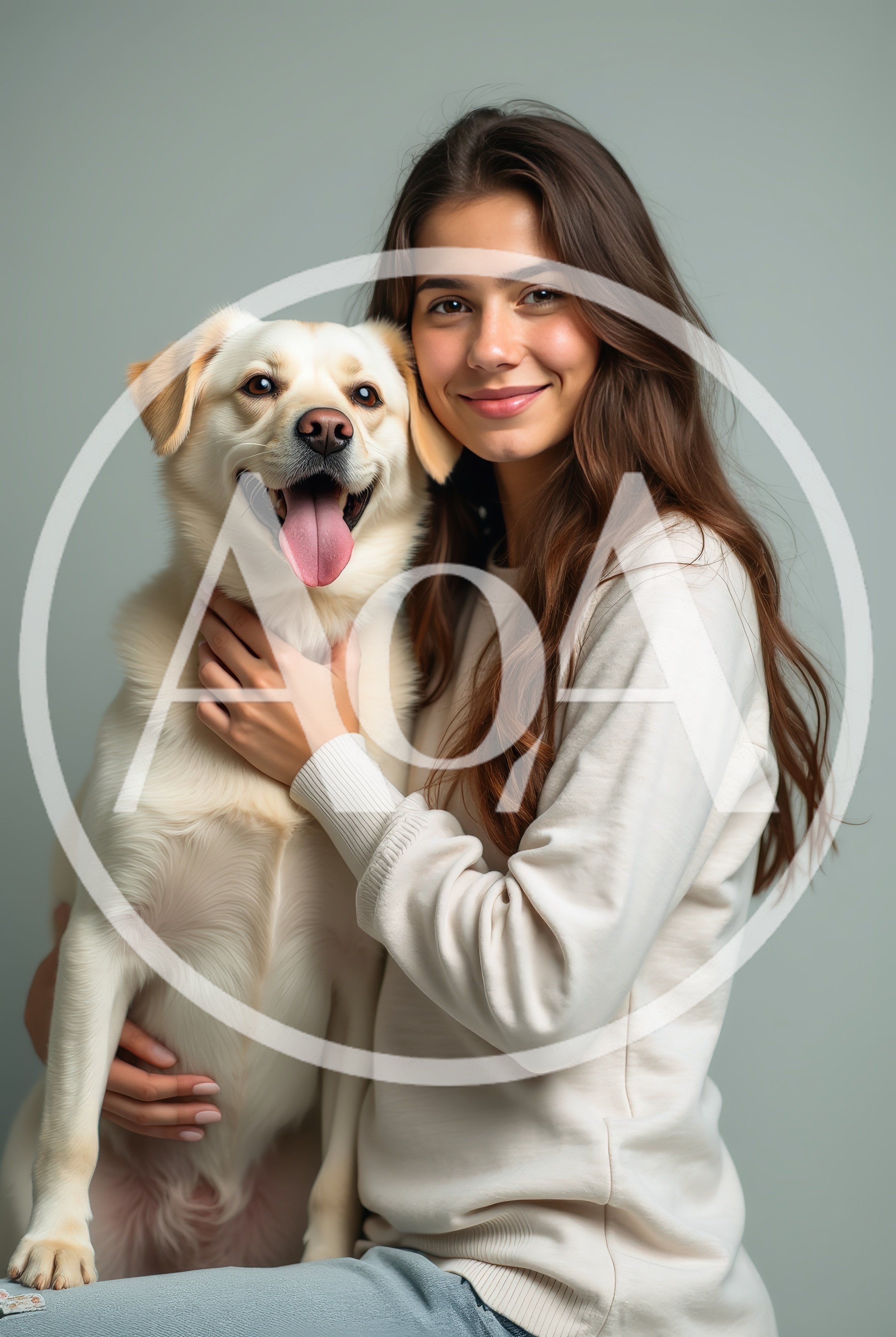 Young Woman Embracing Her Happy Golden Retriever Dog
