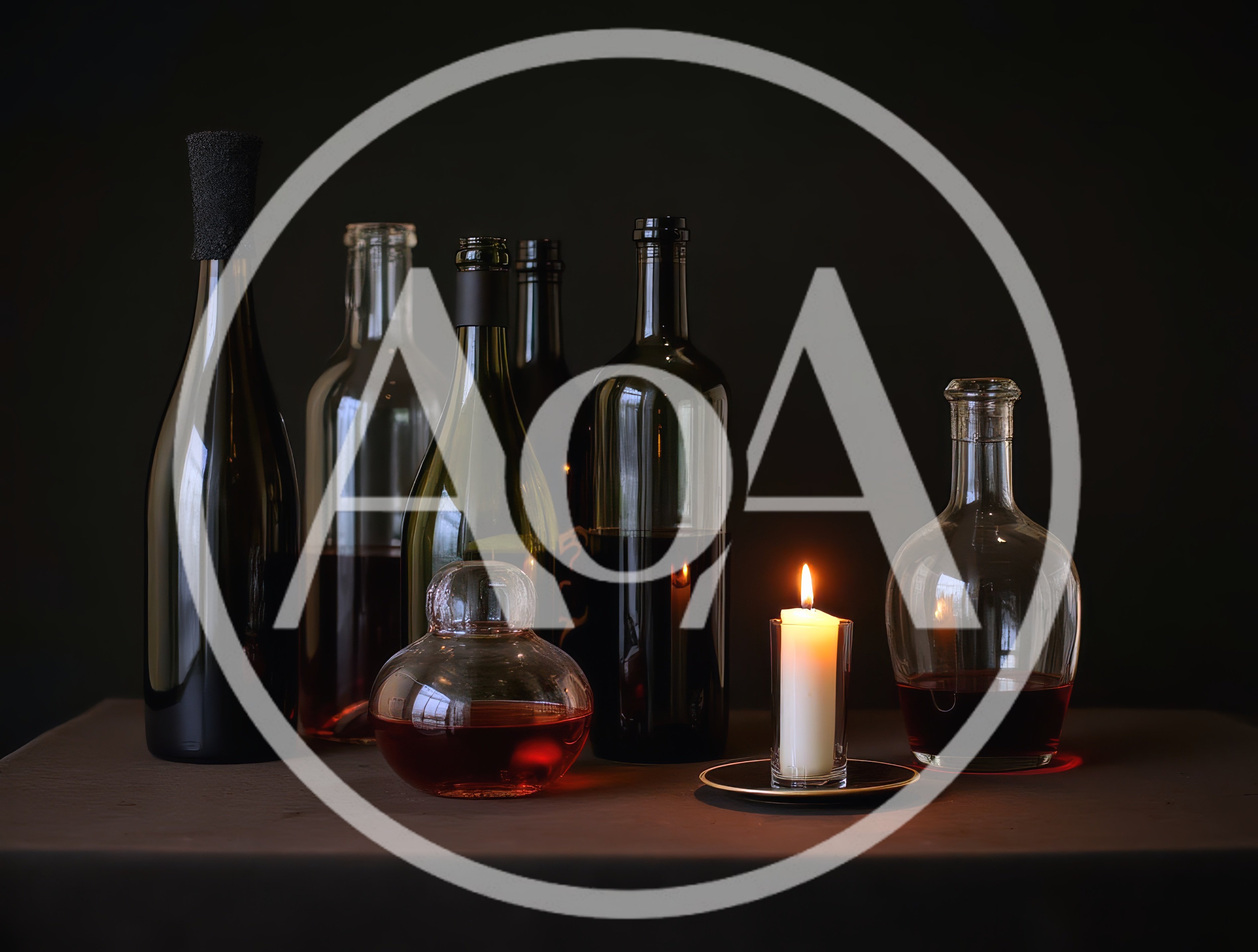 Still Life With Wine Bottles And Lit Candle
