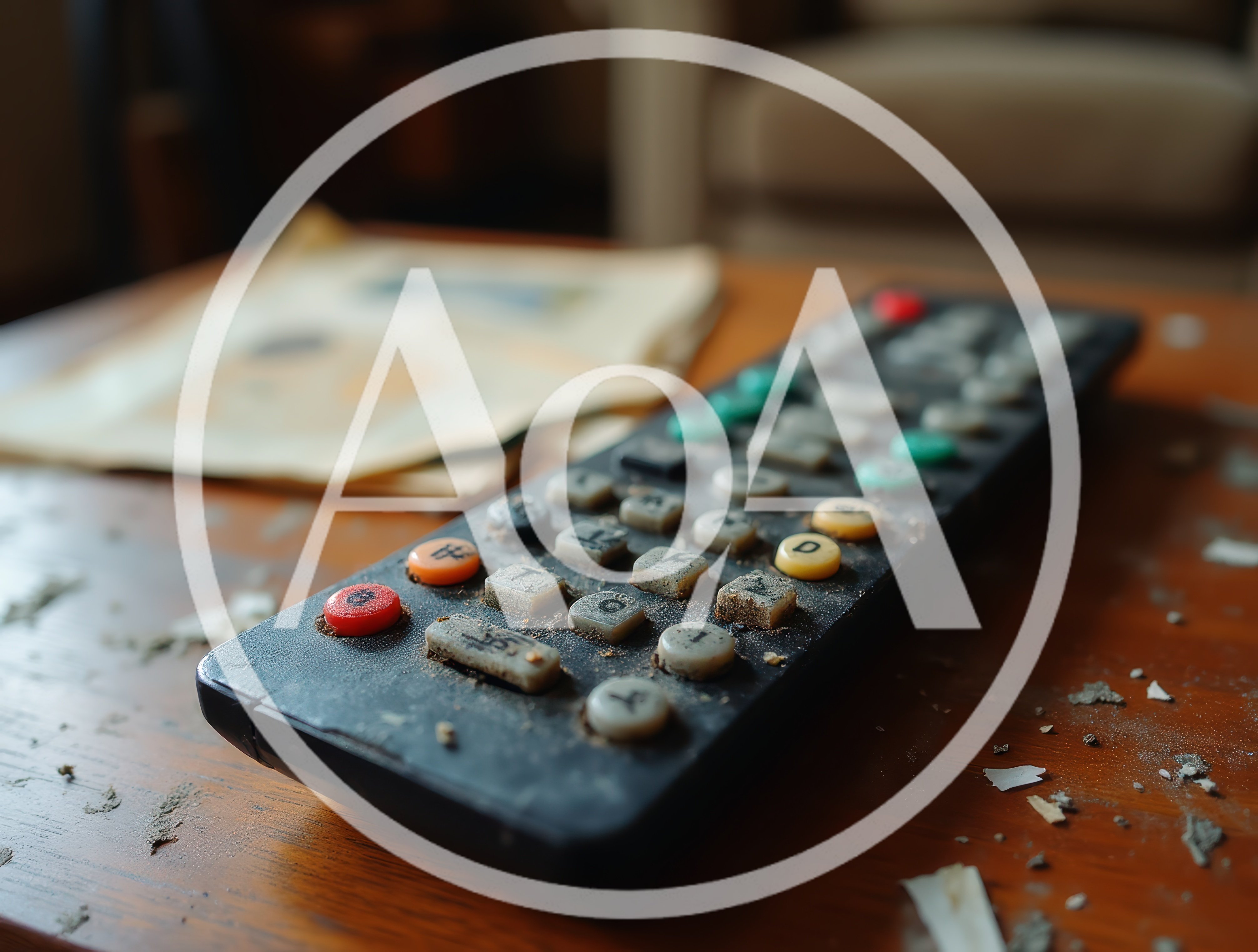 Dusty Old Remote Control On A Wooden Table