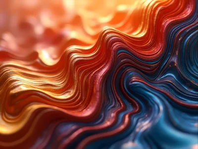 Abstract Liquid Wave Background With Golden And Blue Tones