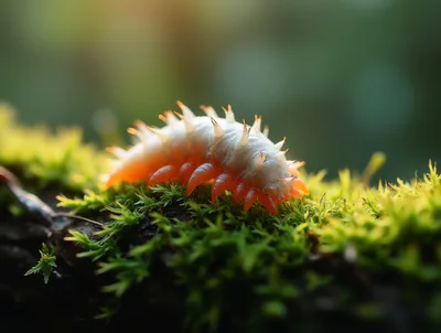 Spiky White Caterpillar Crawling On Green Moss