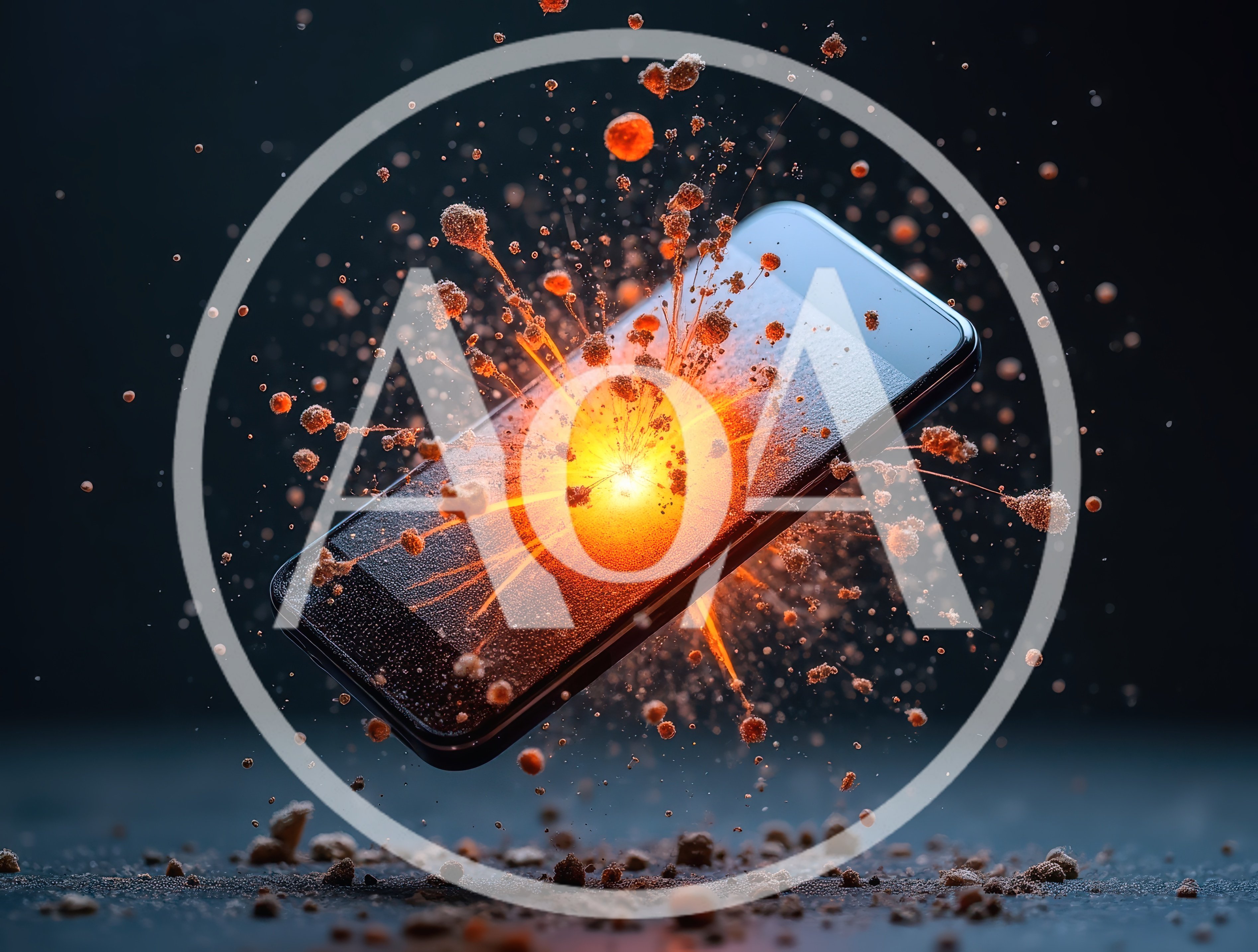 Smartphone Exploding With Glowing Sparks And Debris