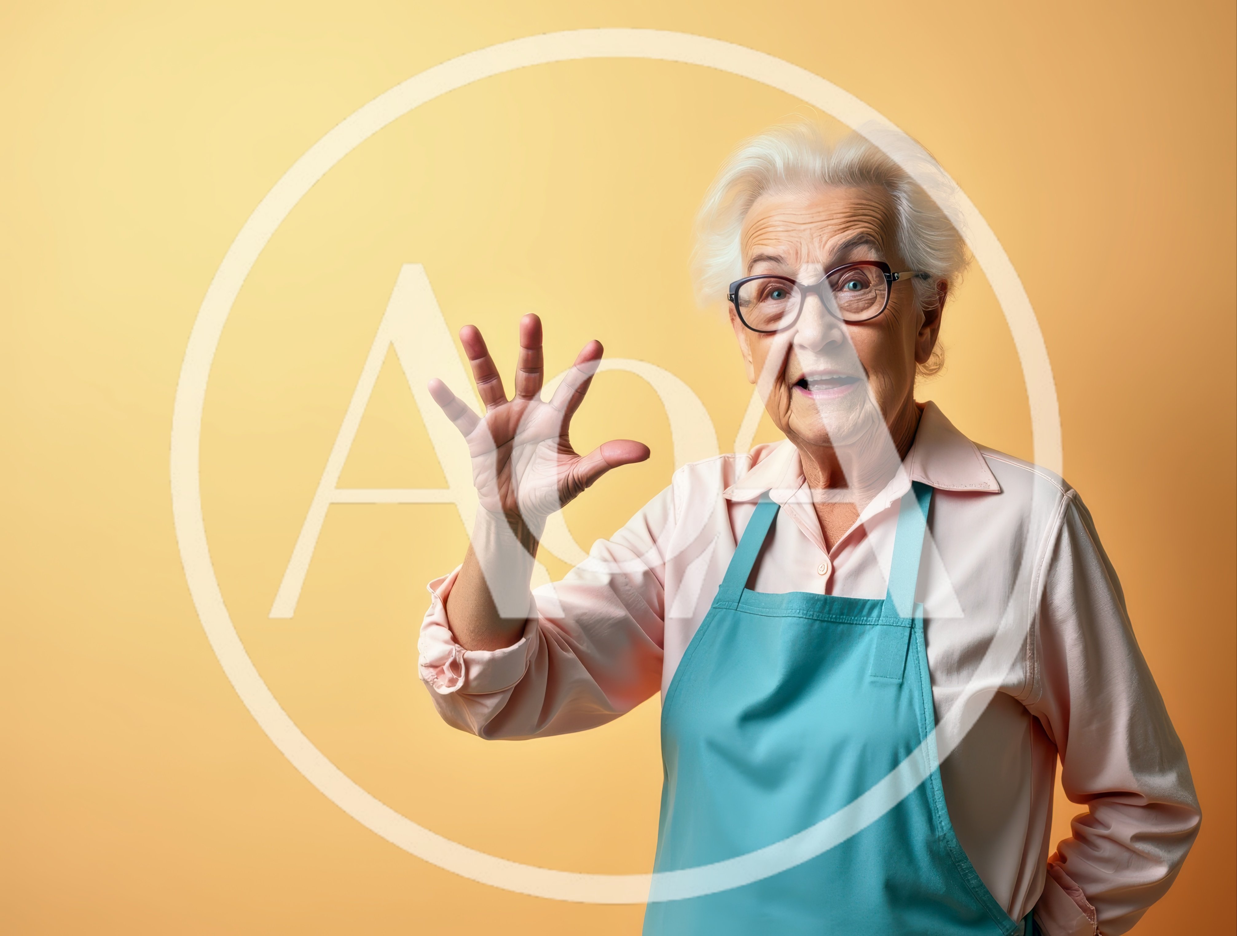 Elderly Woman Wearing Apron Waving Hello